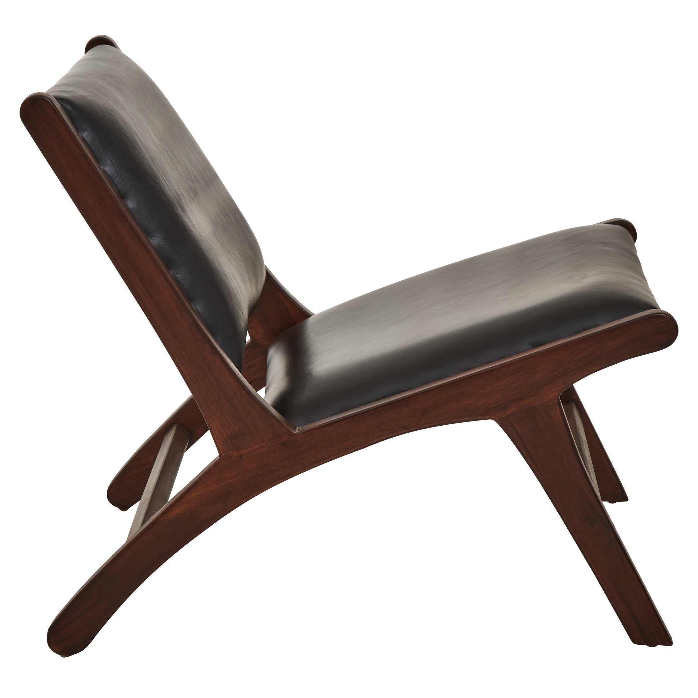 Black Leather and Antique Teak Chair