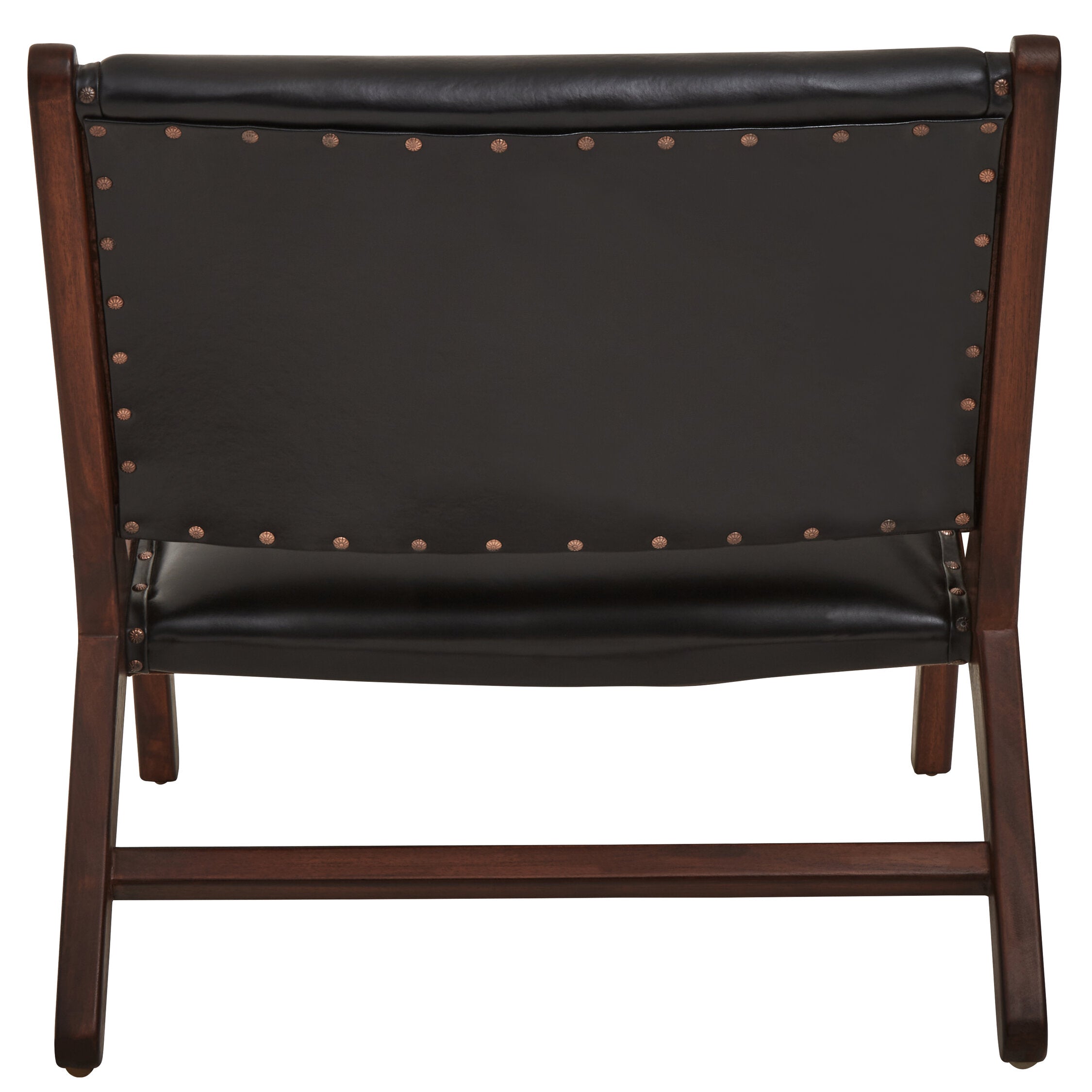 Black Leather and Antique Teak Chair