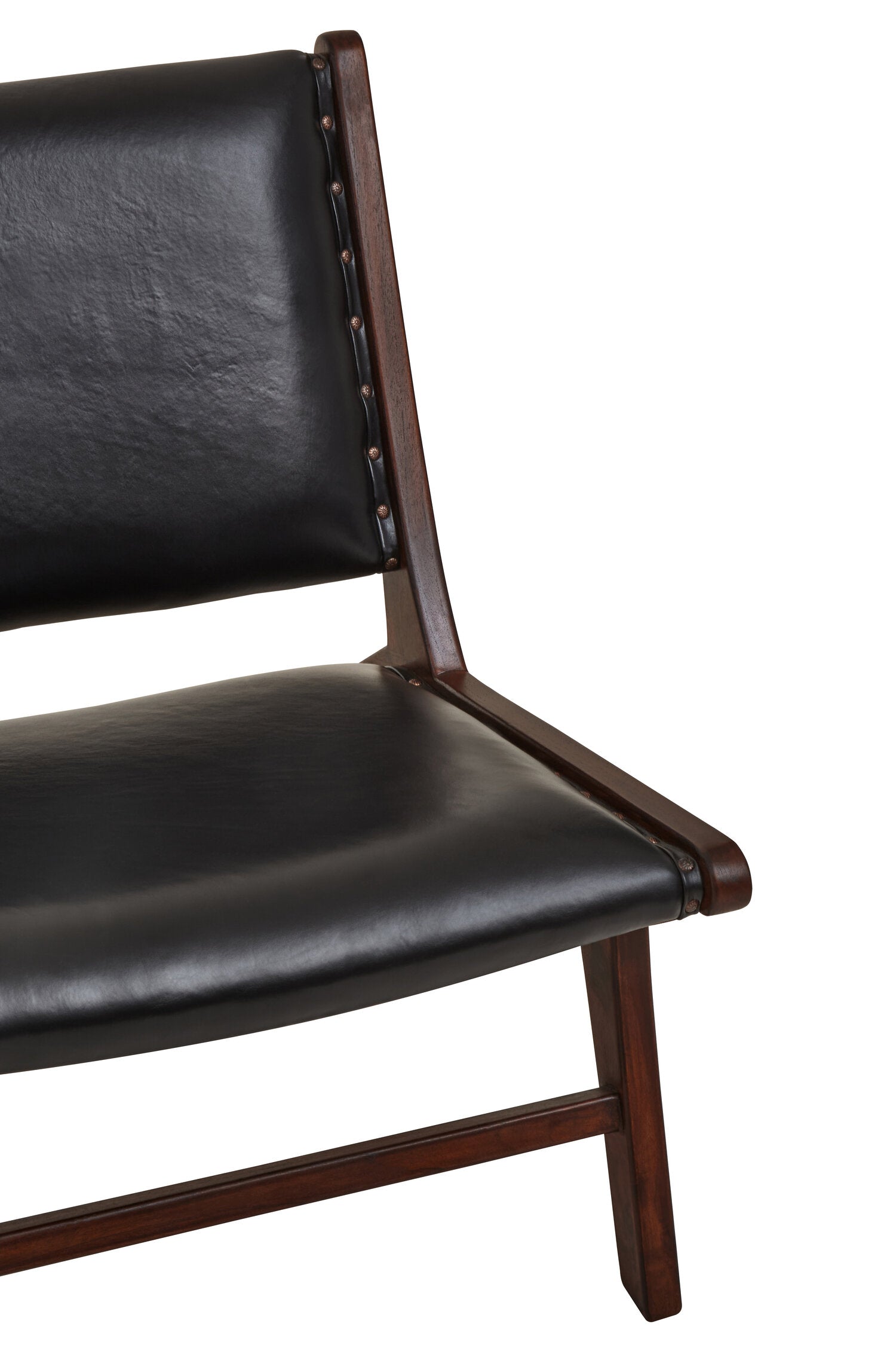 Black Leather and Antique Teak Chair