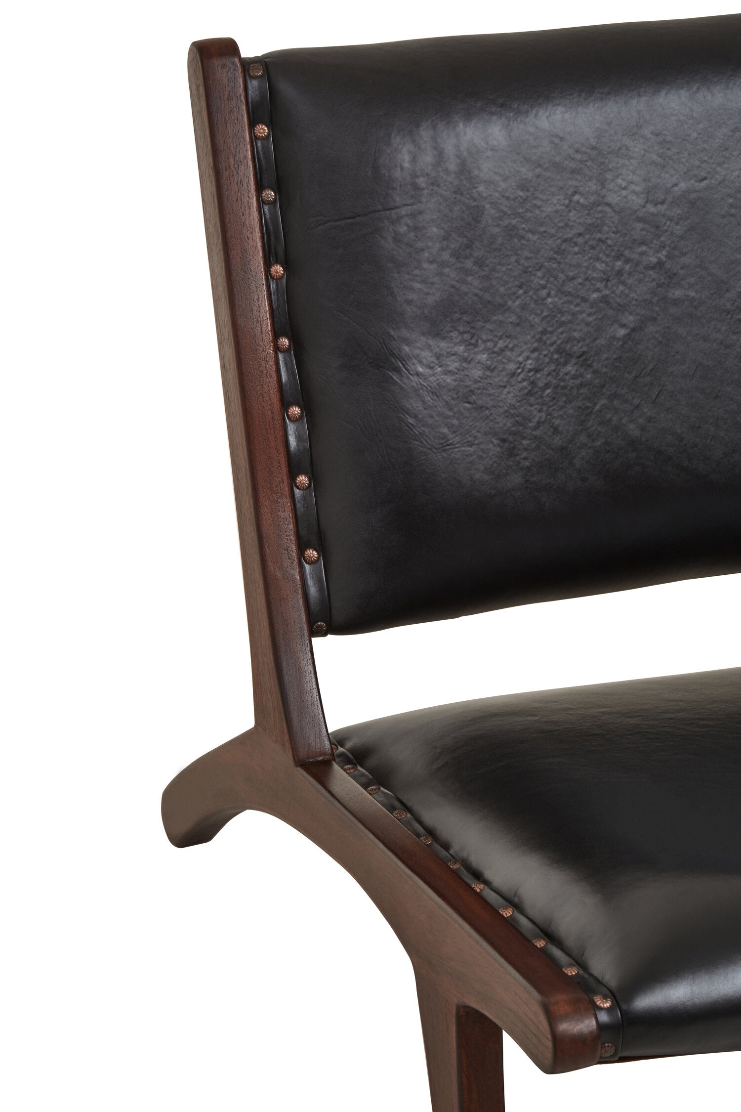 Black Leather and Antique Teak Chair