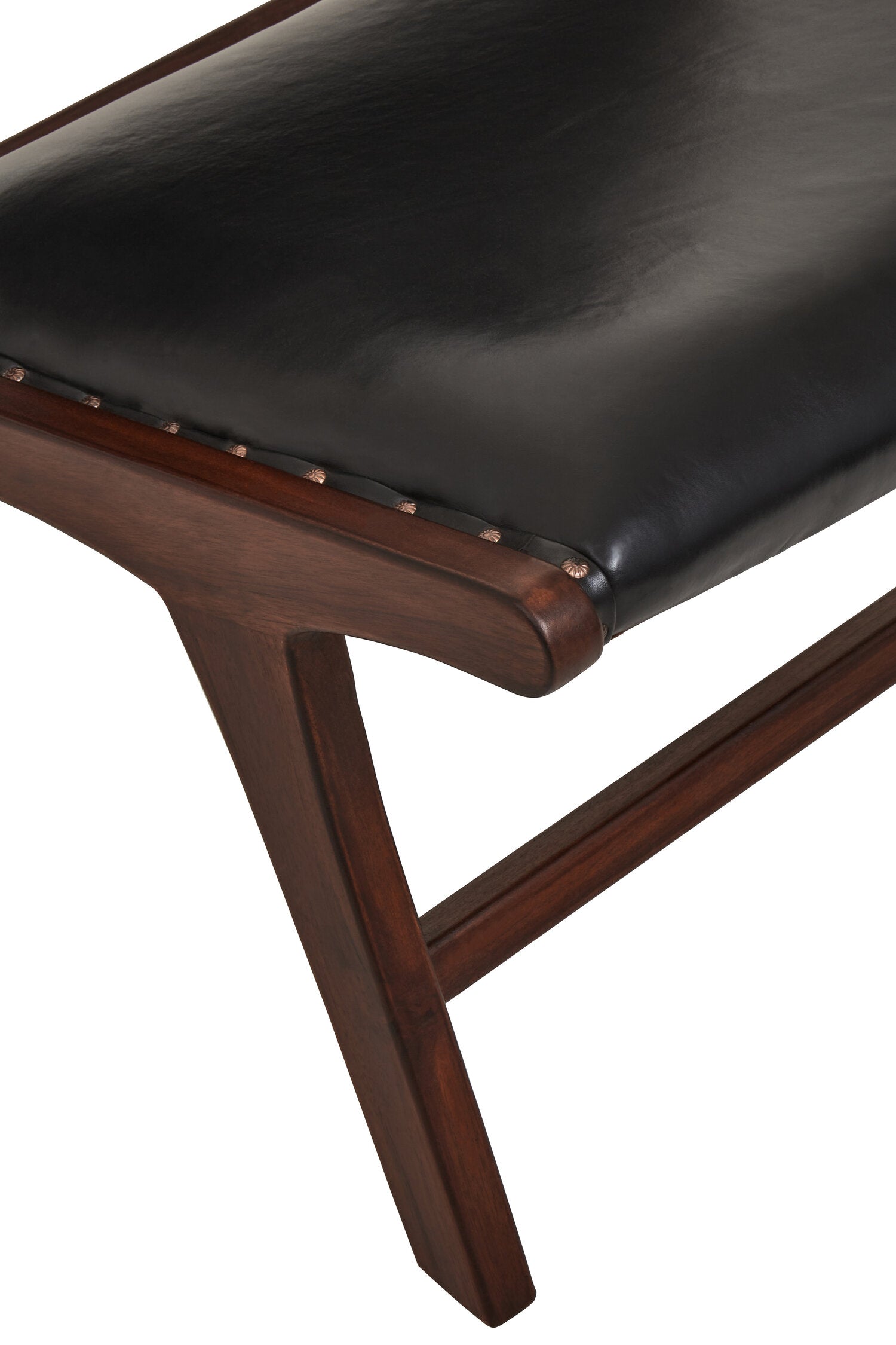 Black Leather and Antique Teak Chair