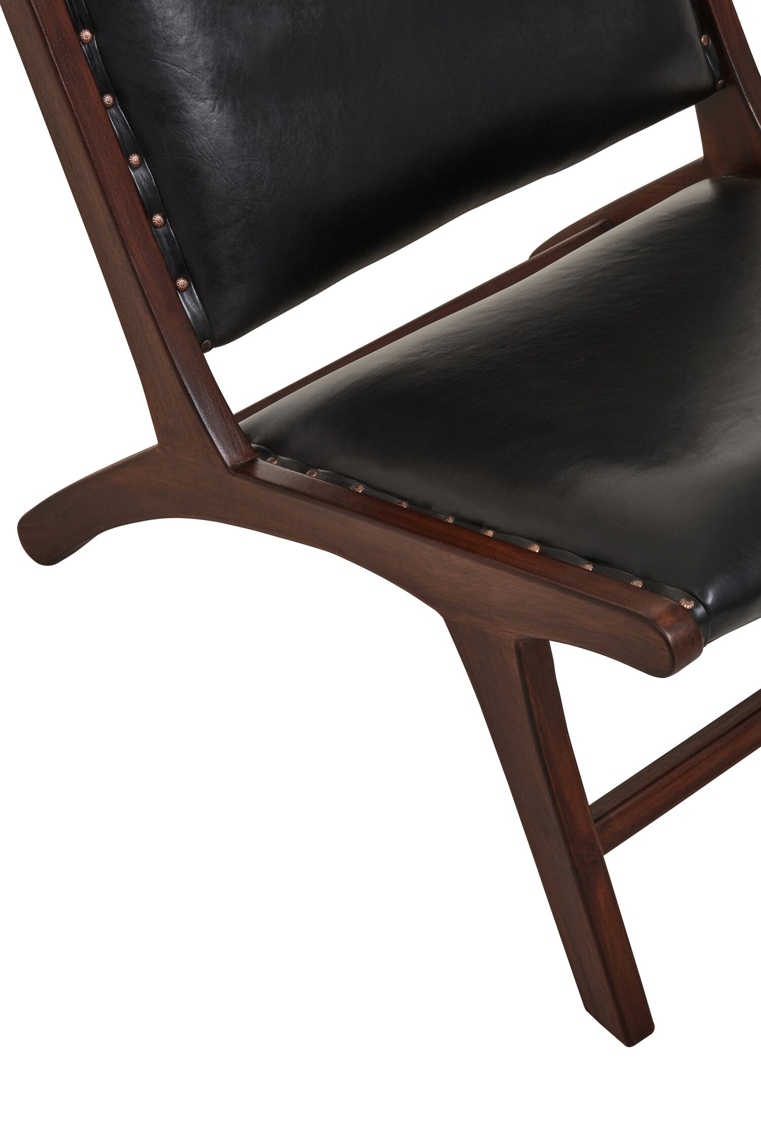 Black Leather and Antique Teak Chair