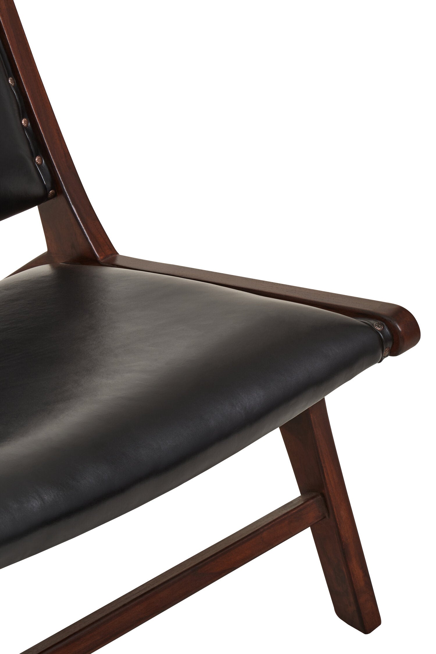 Black Leather and Antique Teak Chair