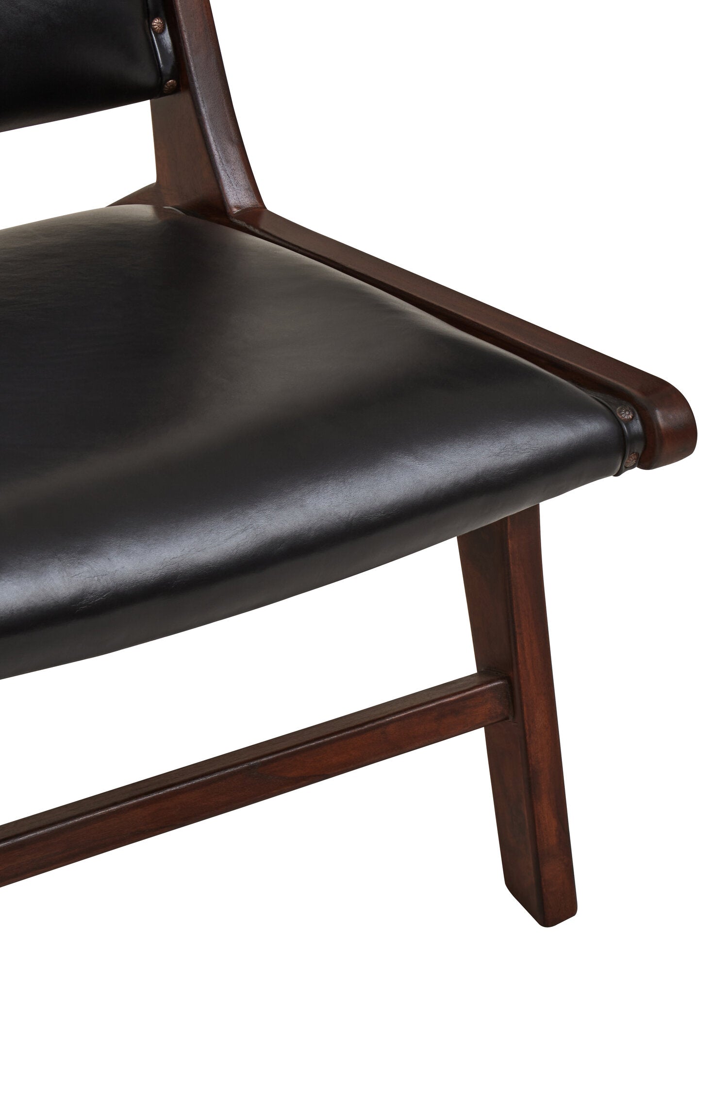 Black Leather and Antique Teak Chair