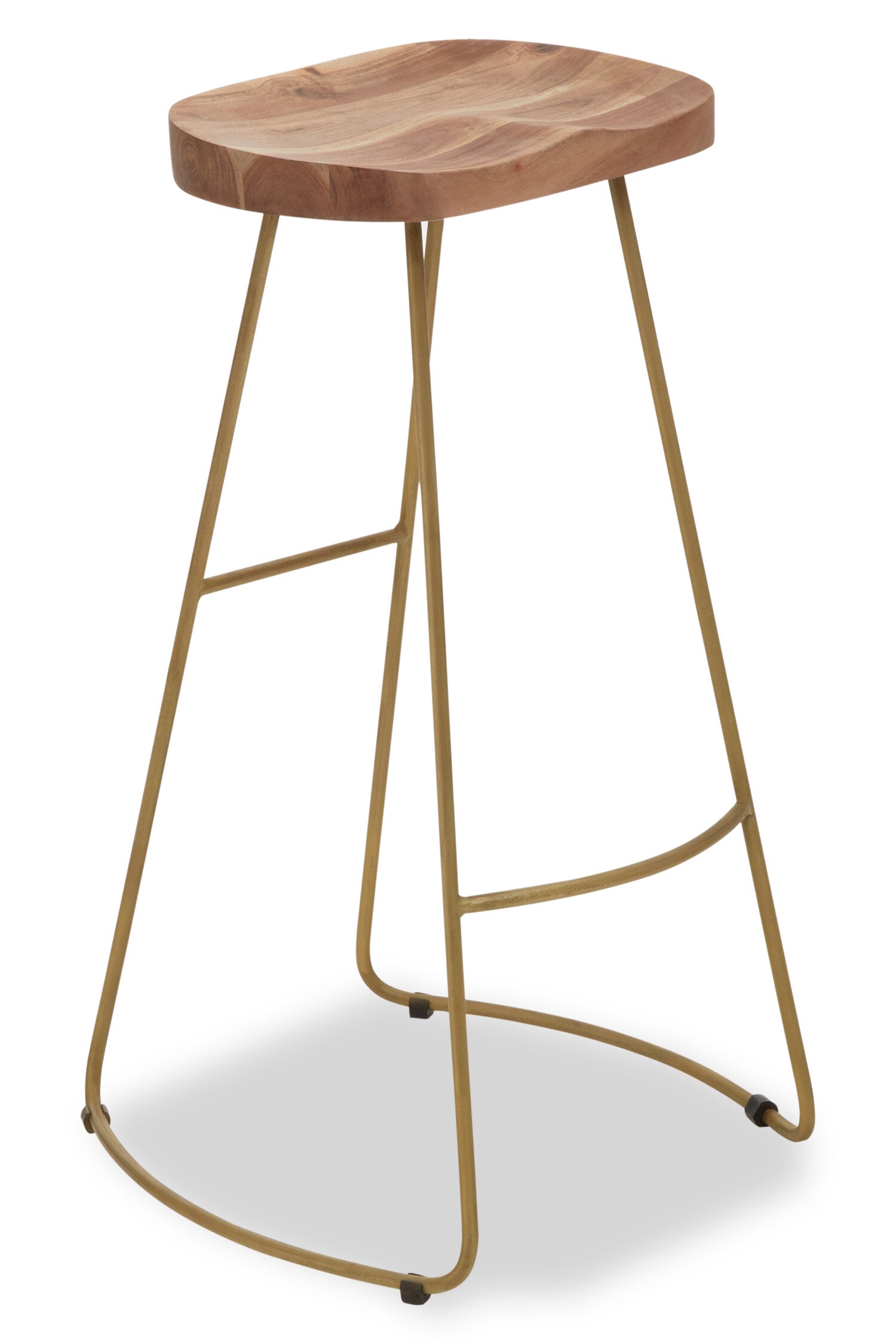 Mikka Acacia Wood and Antique Brass Bar Stool - The Orchard Home and Gifts