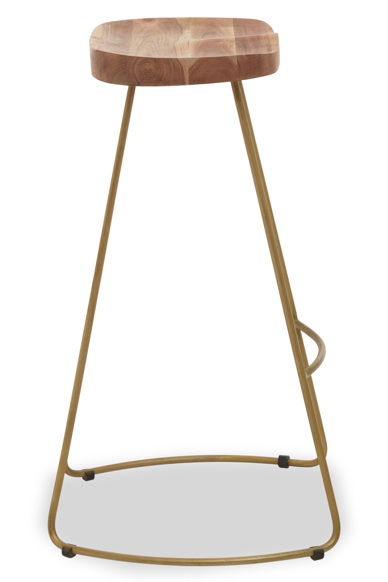 Mikka Acacia Wood and Antique Brass Bar Stool - The Orchard Home and Gifts