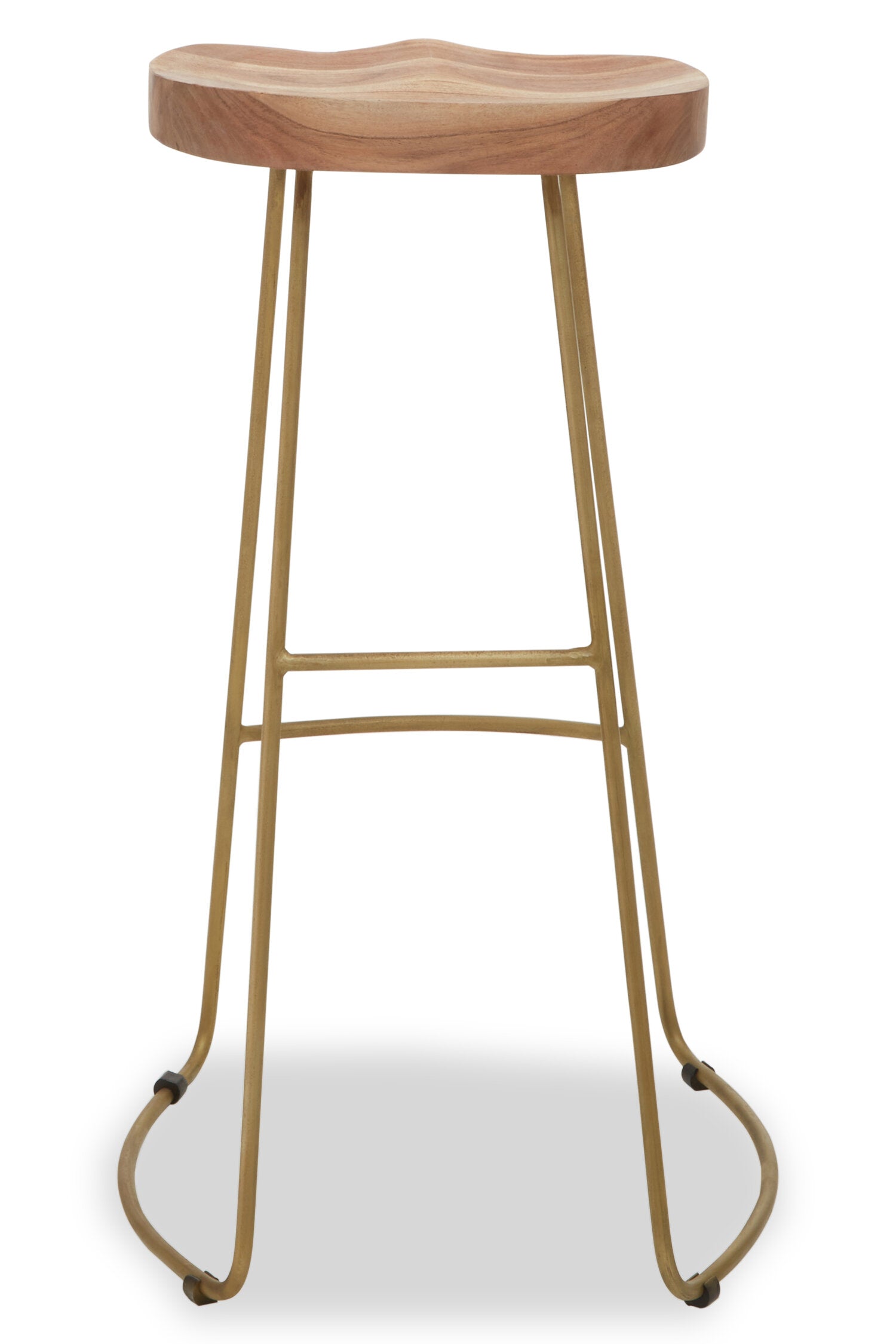 Mikka Acacia Wood and Antique Brass Bar Stool - The Orchard Home and Gifts