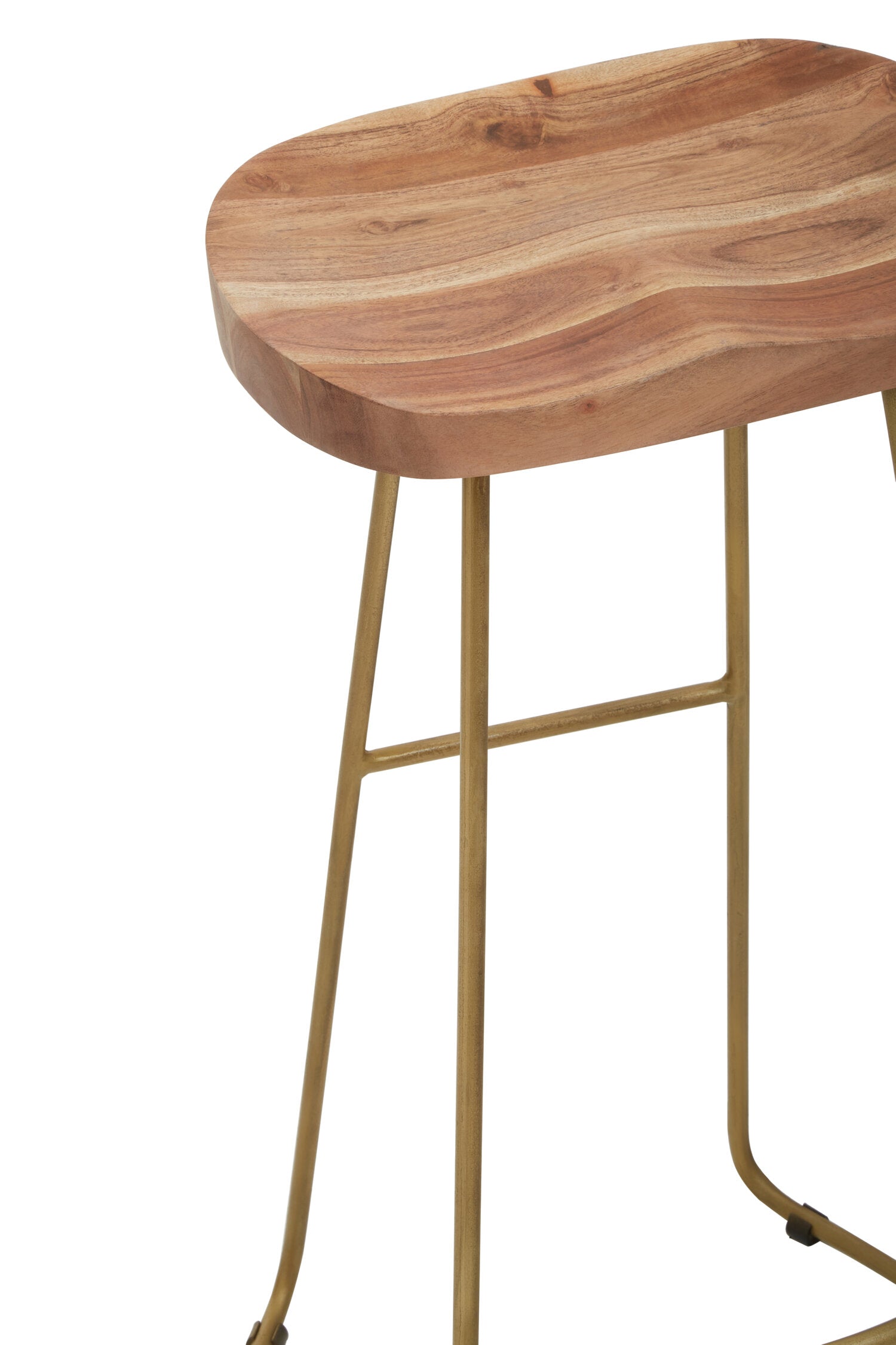 Mikka Acacia Wood and Antique Brass Bar Stool - The Orchard Home and Gifts