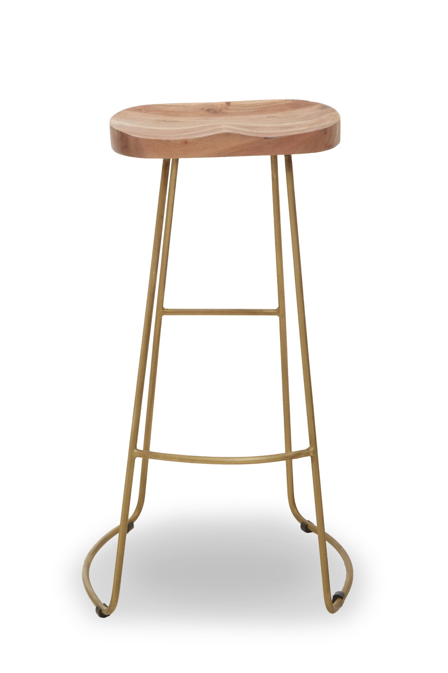 Mikka Acacia Wood and Antique Brass Bar Stool - The Orchard Home and Gifts