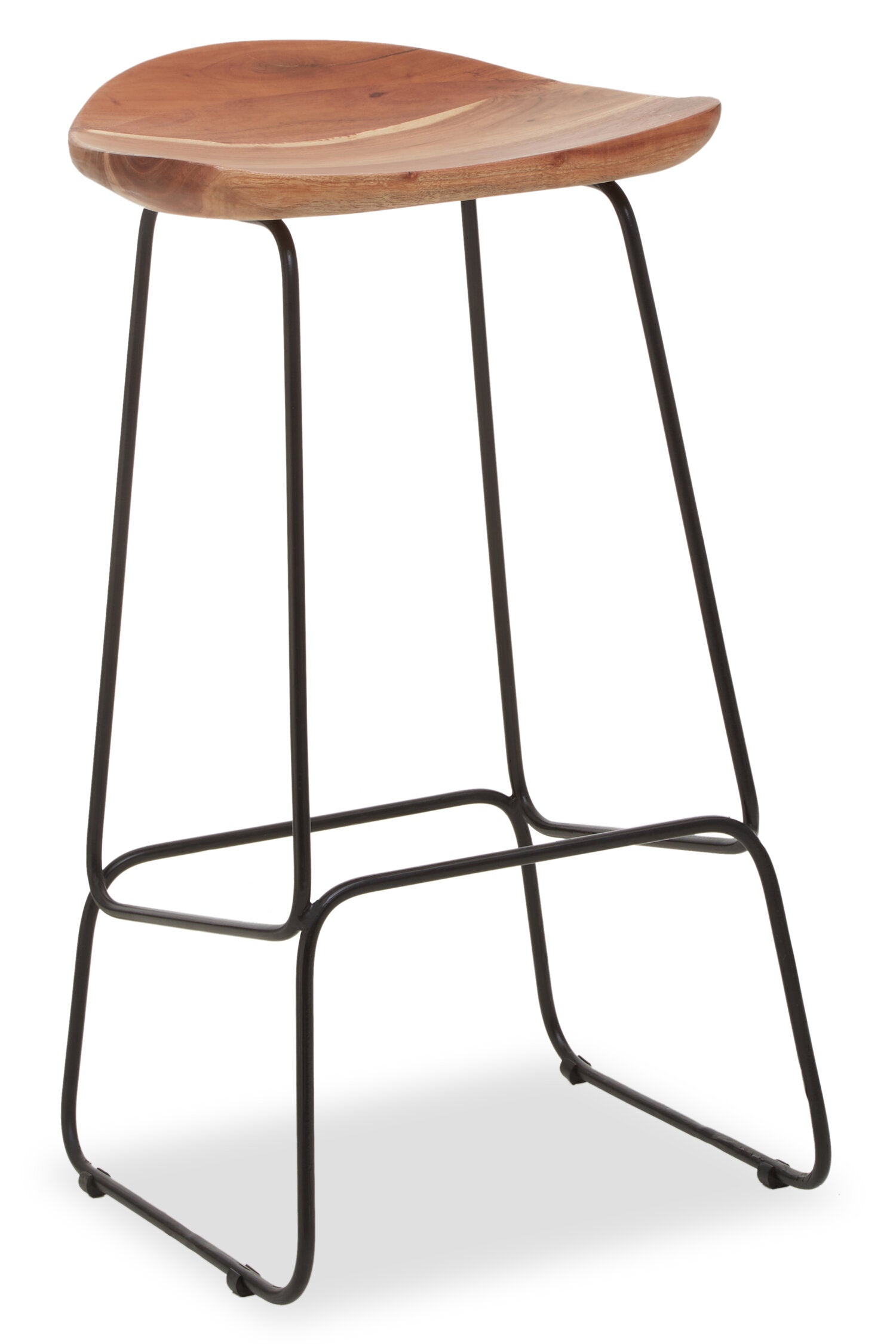 Mikka Acacia Wood and Black Metal Bar Stool - The Orchard Home and Gifts