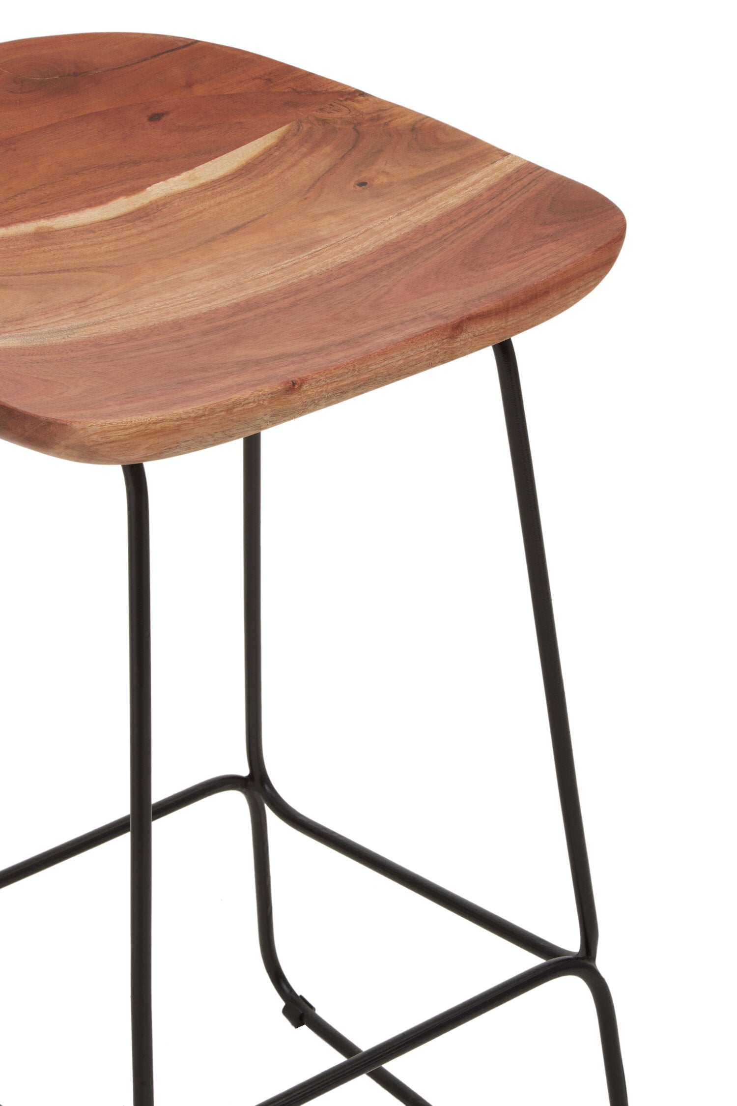 Mikka Acacia Wood and Black Metal Bar Stool - The Orchard Home and Gifts