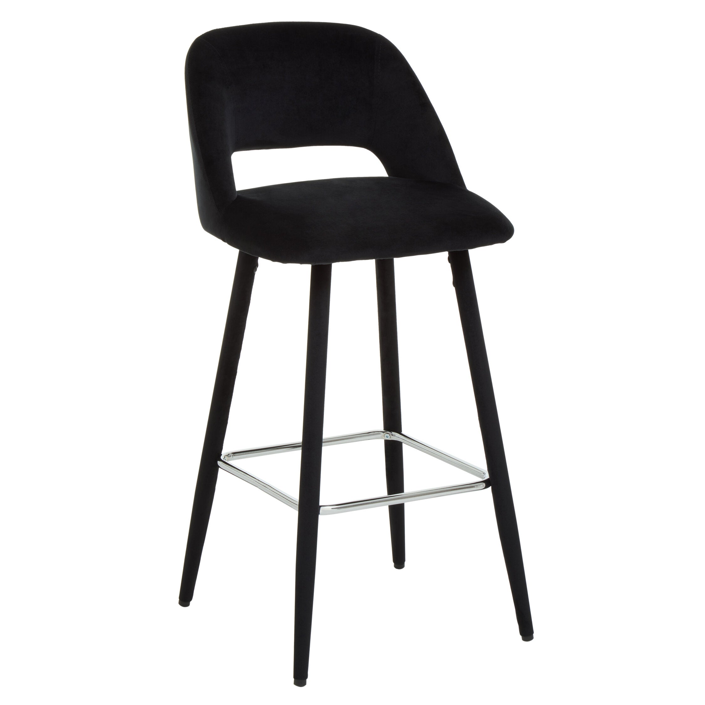 Black Velvet Low Back Upholstered Bar Stool