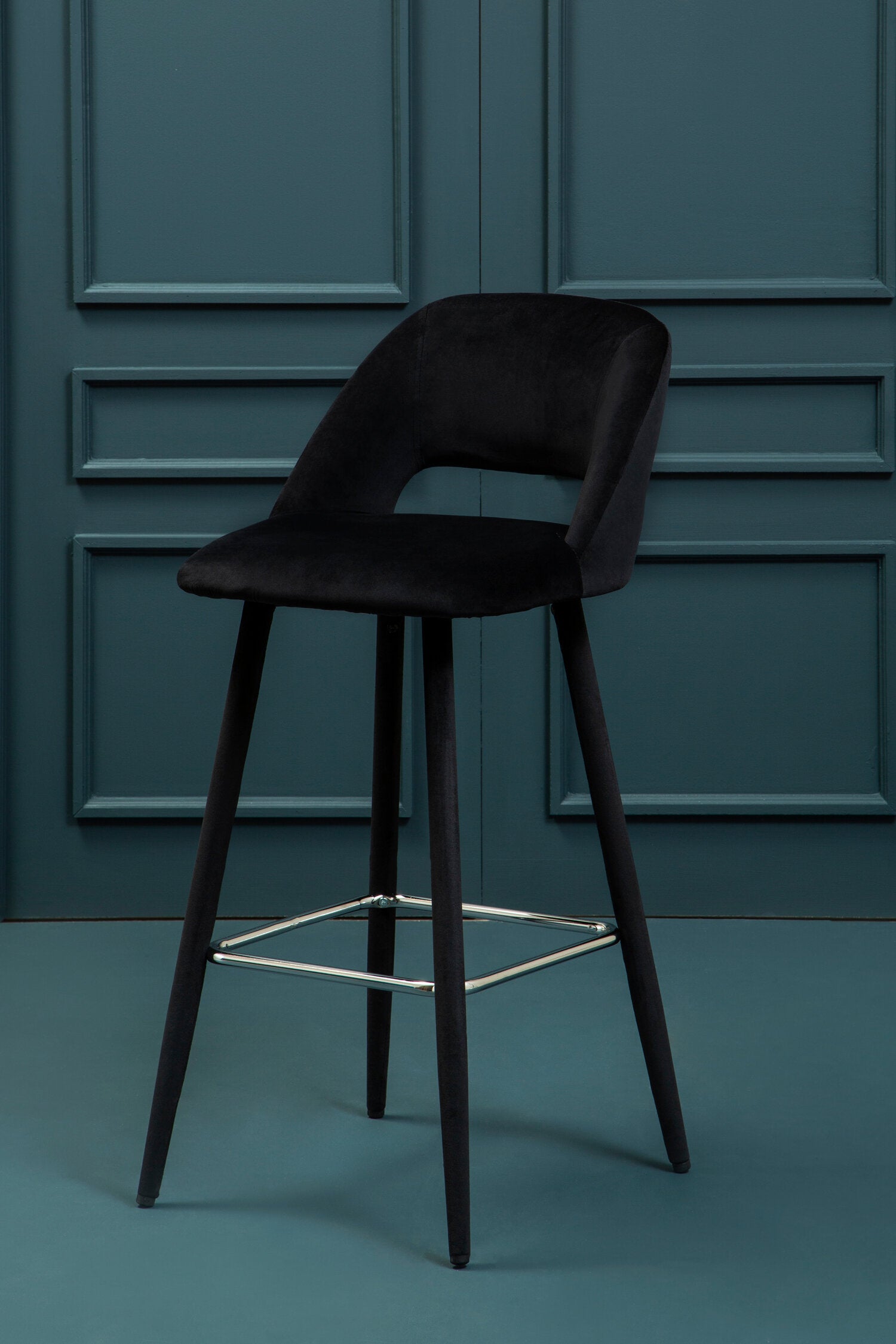 Black Velvet Low Back Upholstered Bar Stool