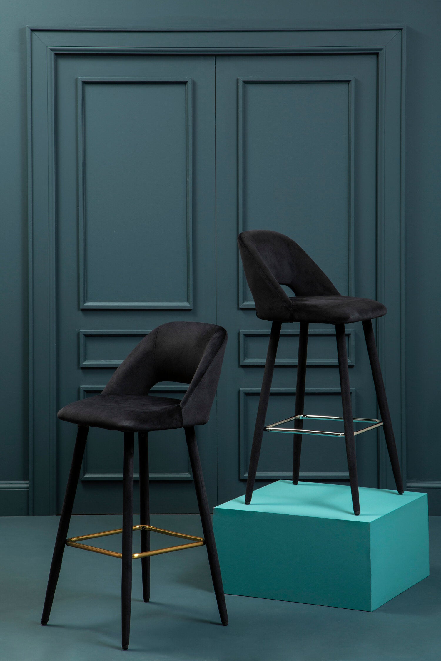 Black Velvet Low Back Upholstered Bar Stool