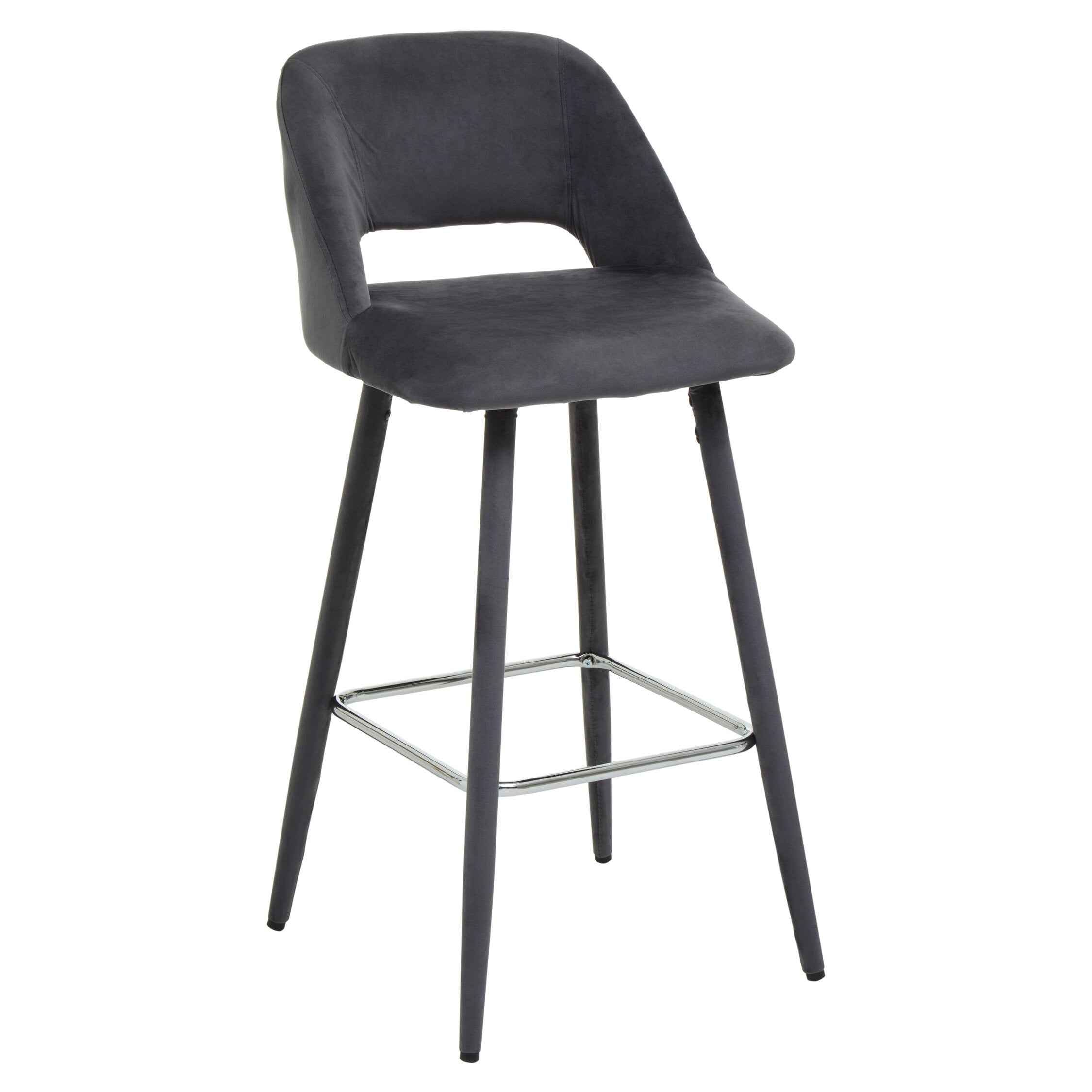Grey Velvet Low Back Upholstered Bar Stool