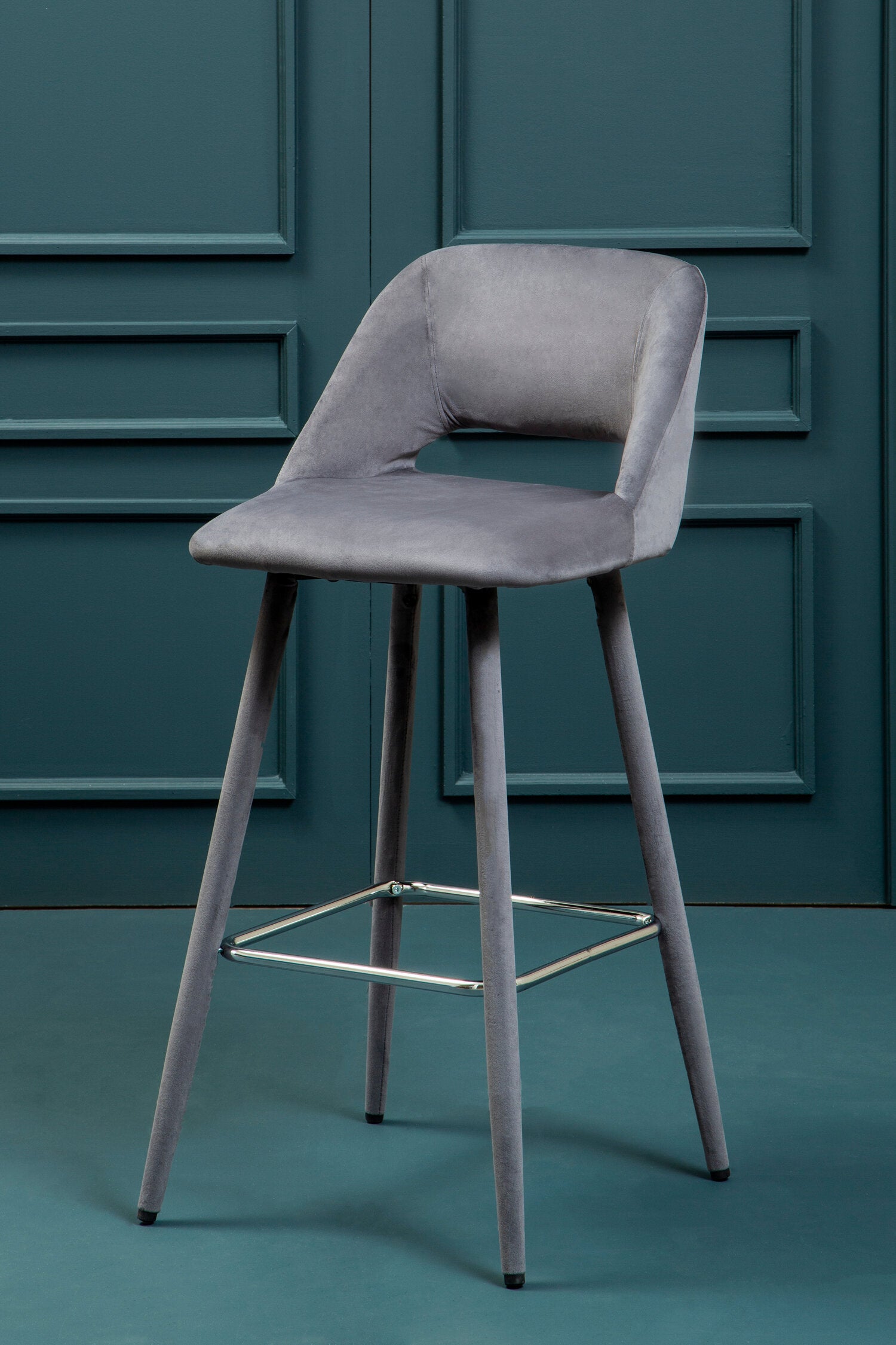 Grey Velvet Low Back Upholstered Bar Stool