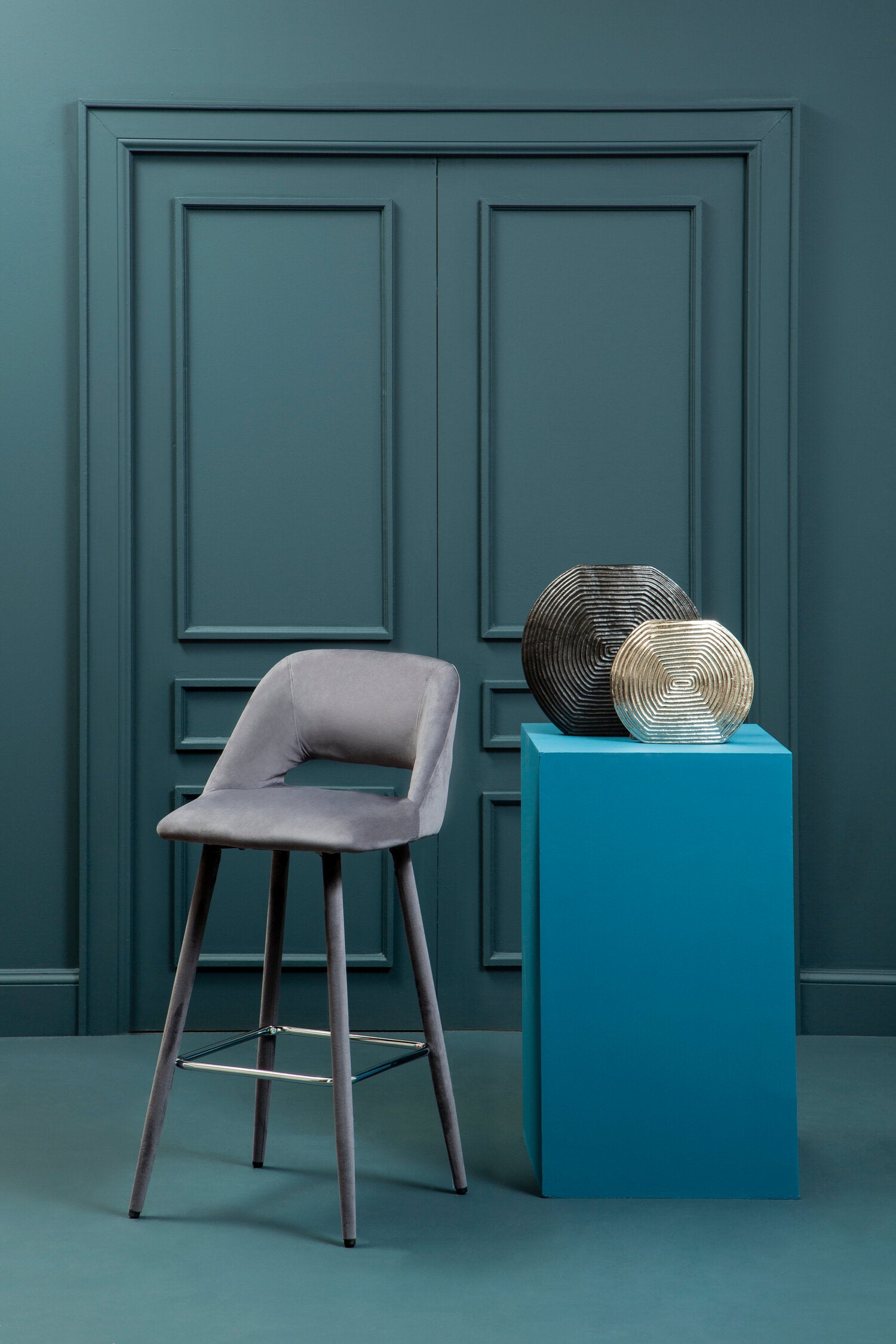 Grey Velvet Low Back Upholstered Bar Stool