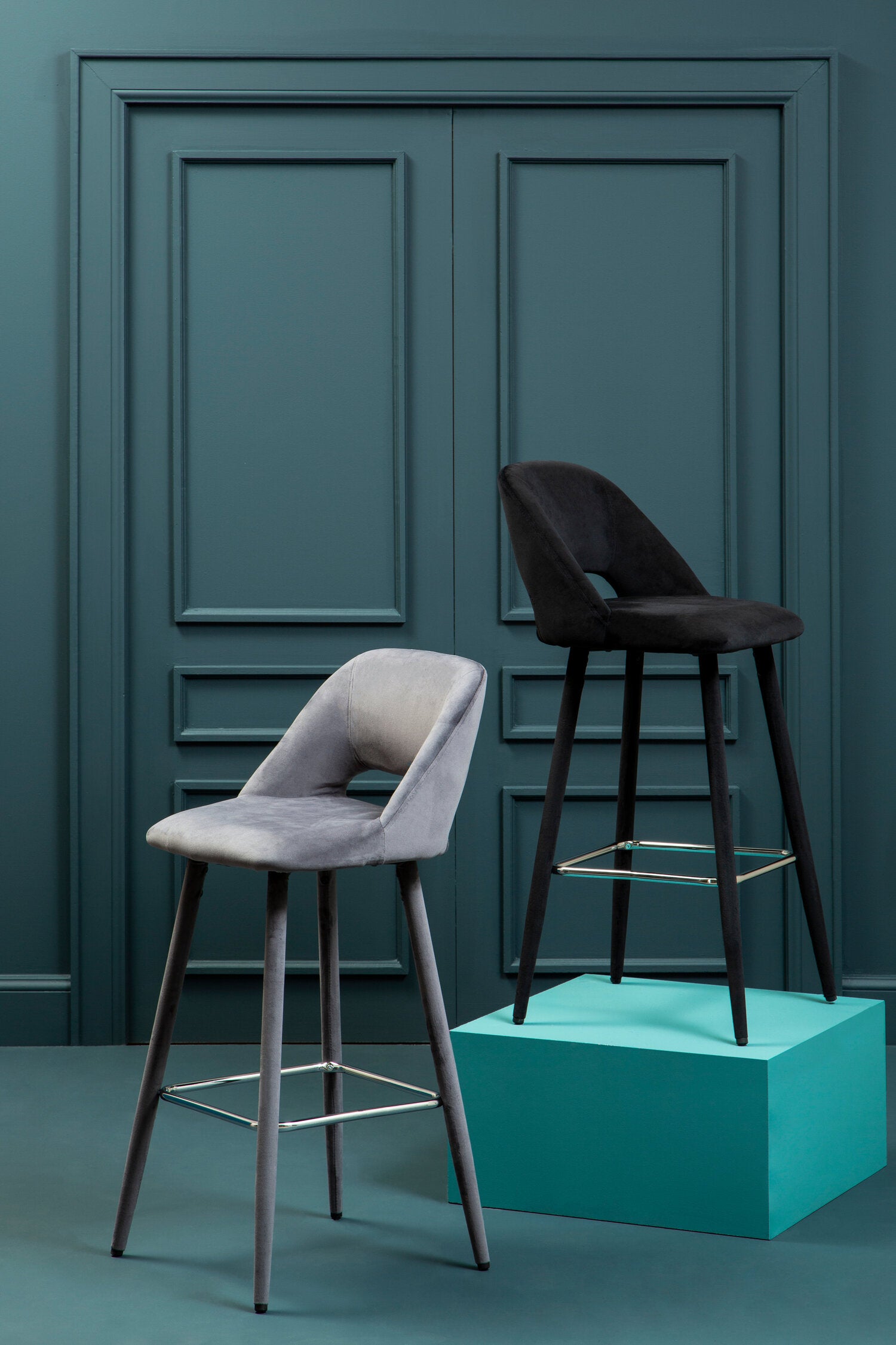 Grey Velvet Low Back Upholstered Bar Stool