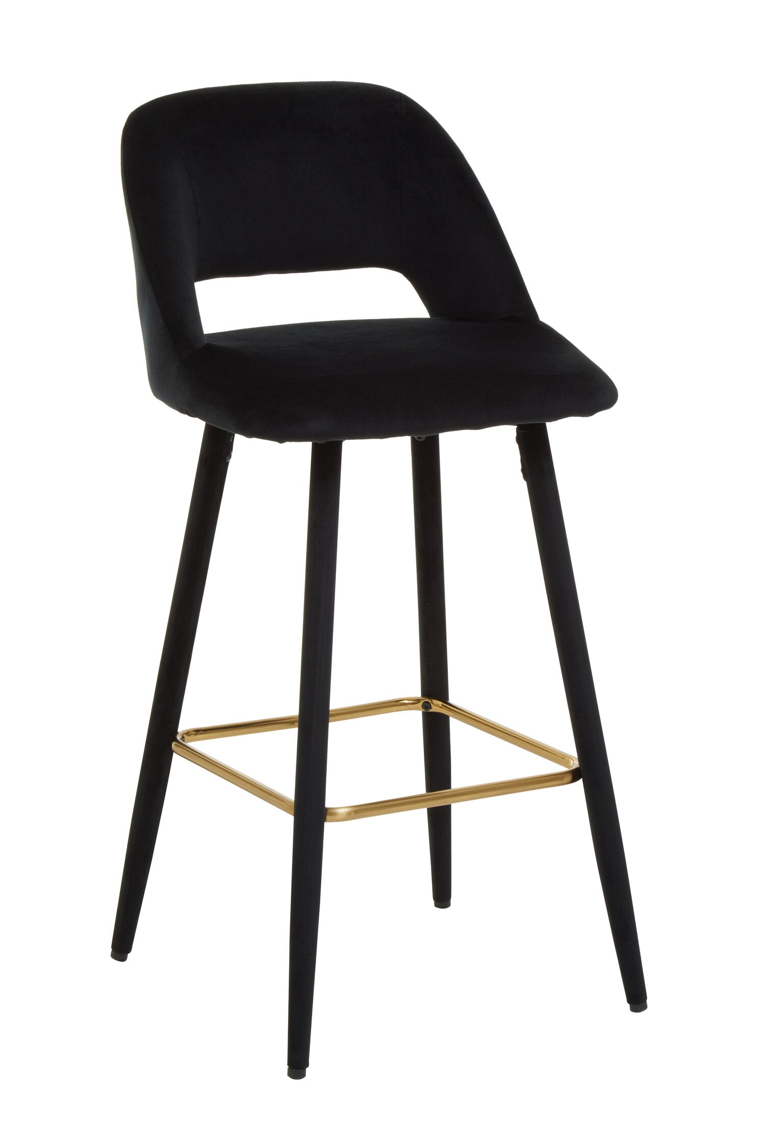 Black Velvet Low Back Cut Out Upholstered Bar Stool