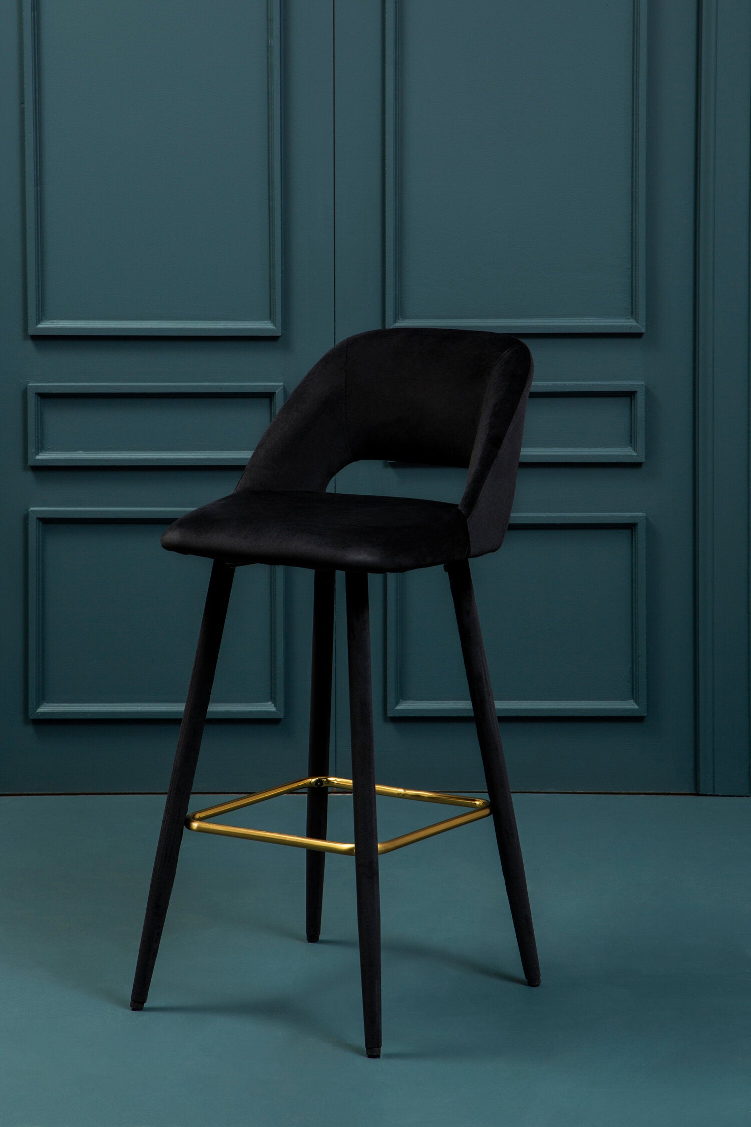 Black Velvet Low Back Cut Out Upholstered Bar Stool