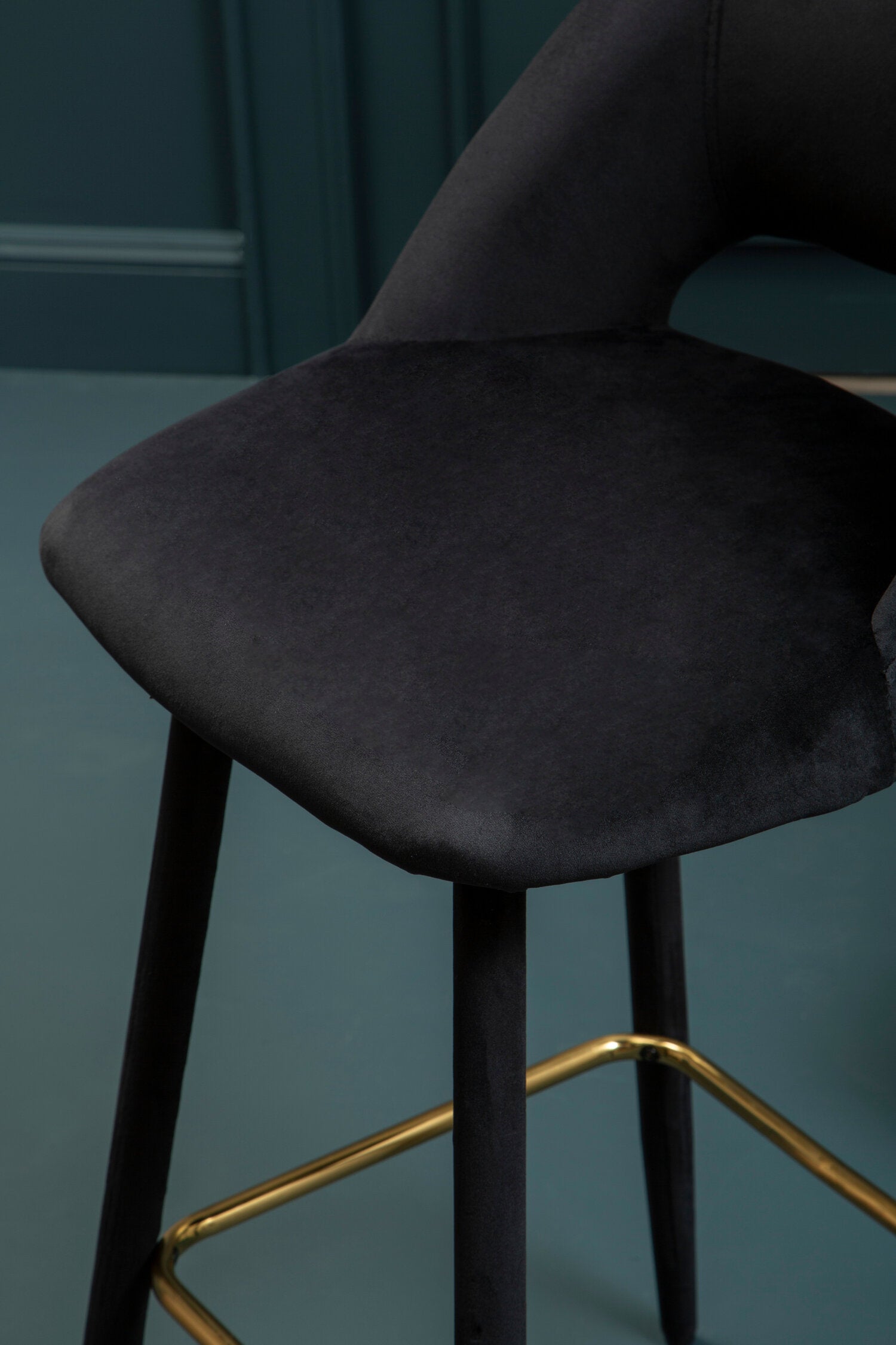 Black Velvet Low Back Cut Out Upholstered Bar Stool