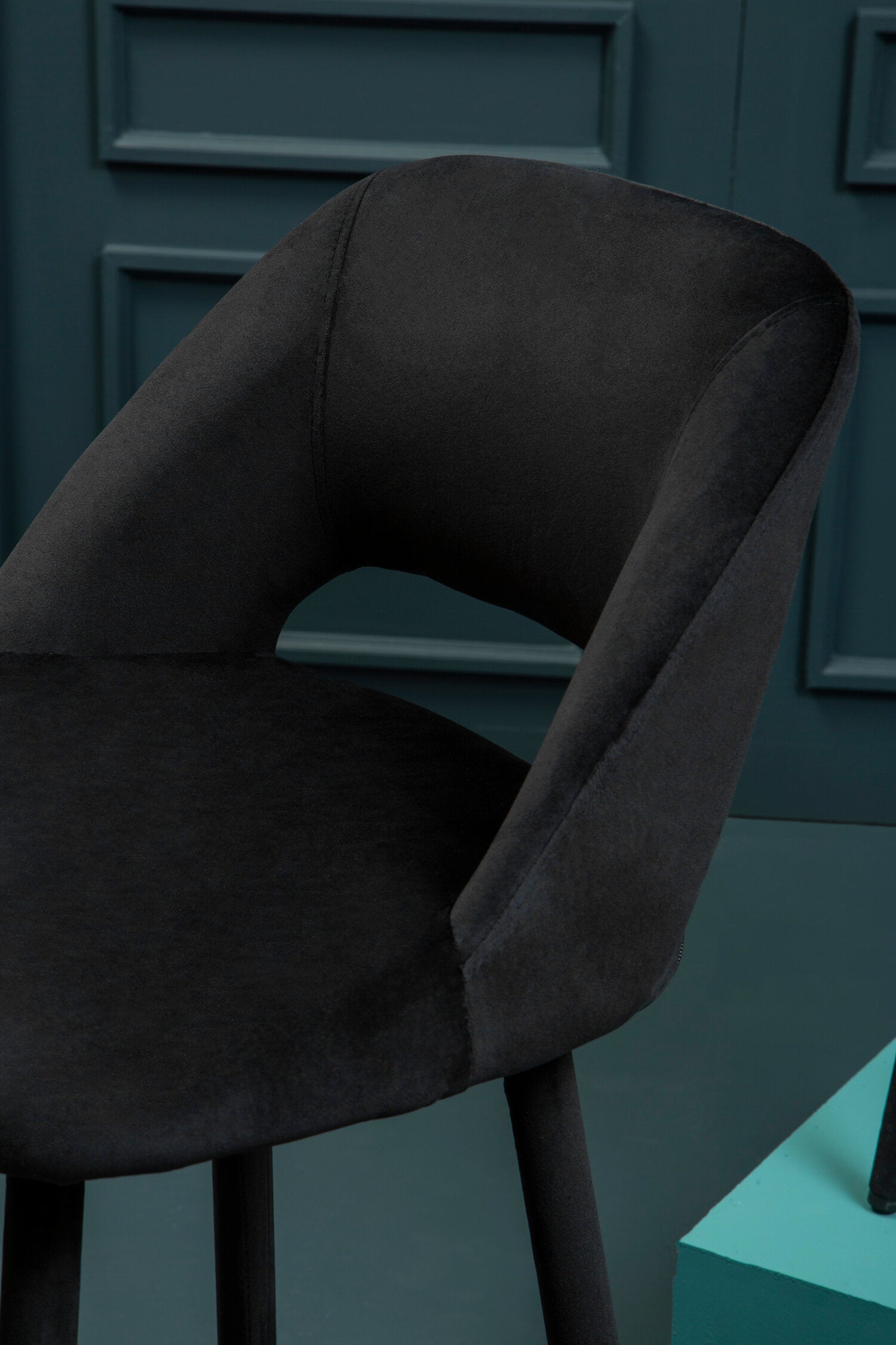 Black Velvet Low Back Cut Out Upholstered Bar Stool