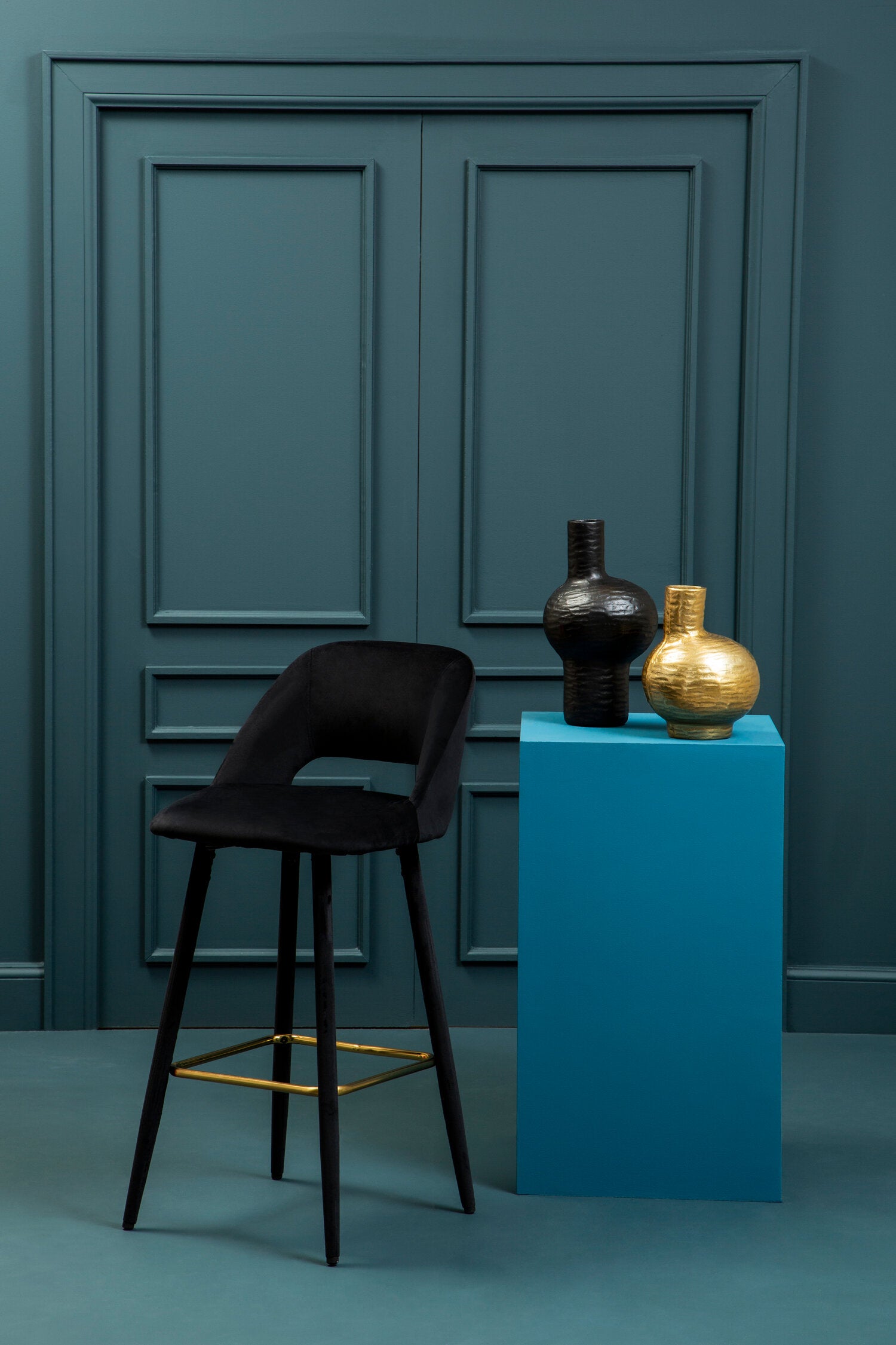 Black Velvet Low Back Cut Out Upholstered Bar Stool