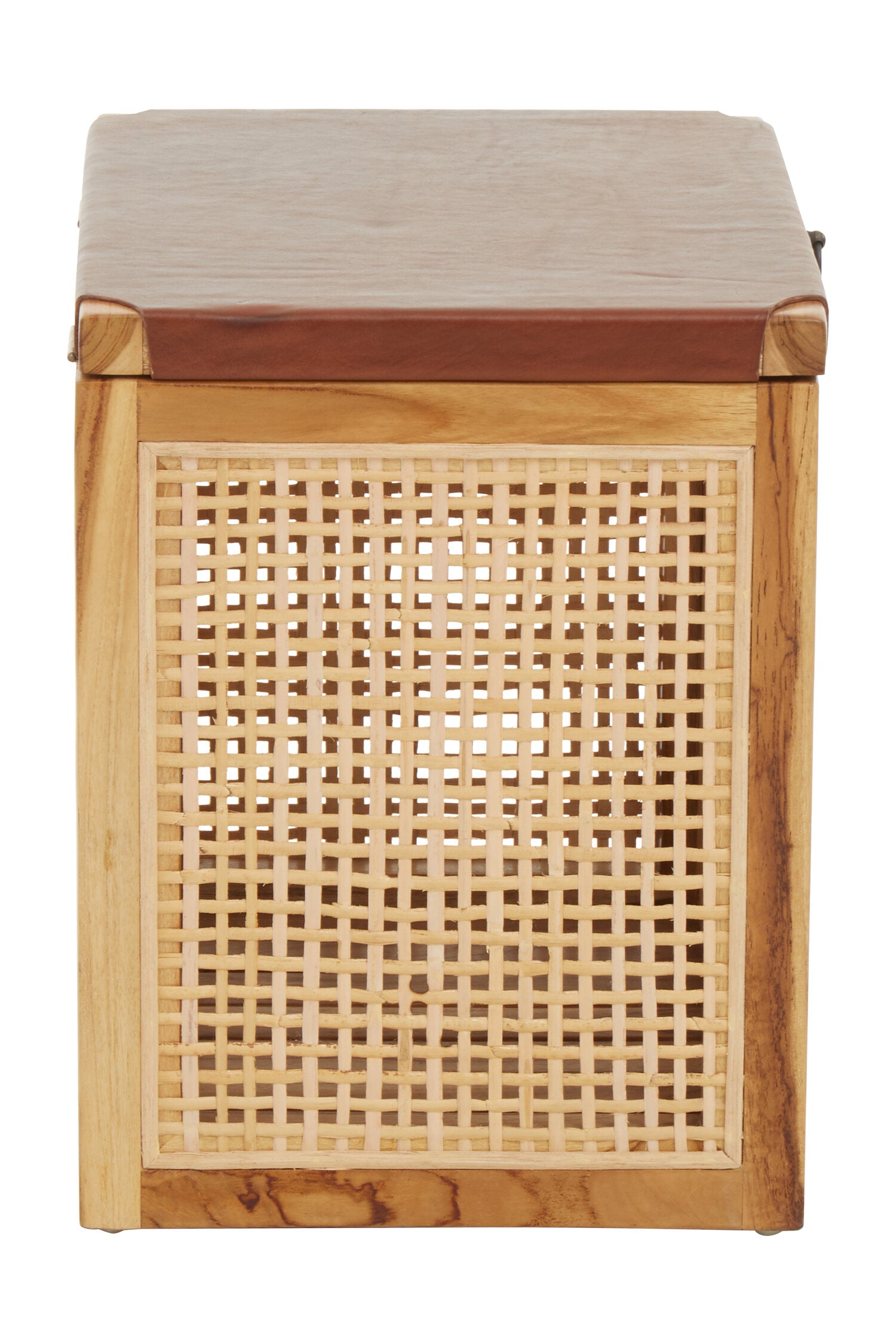 Natural Rattan and Leather Storage Box Side Table - The Orchard Home and Gifts