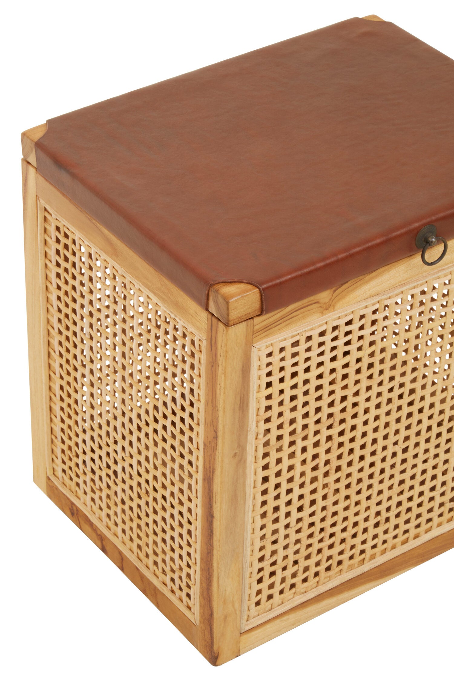 Natural Rattan and Leather Storage Box Side Table - The Orchard Home and Gifts