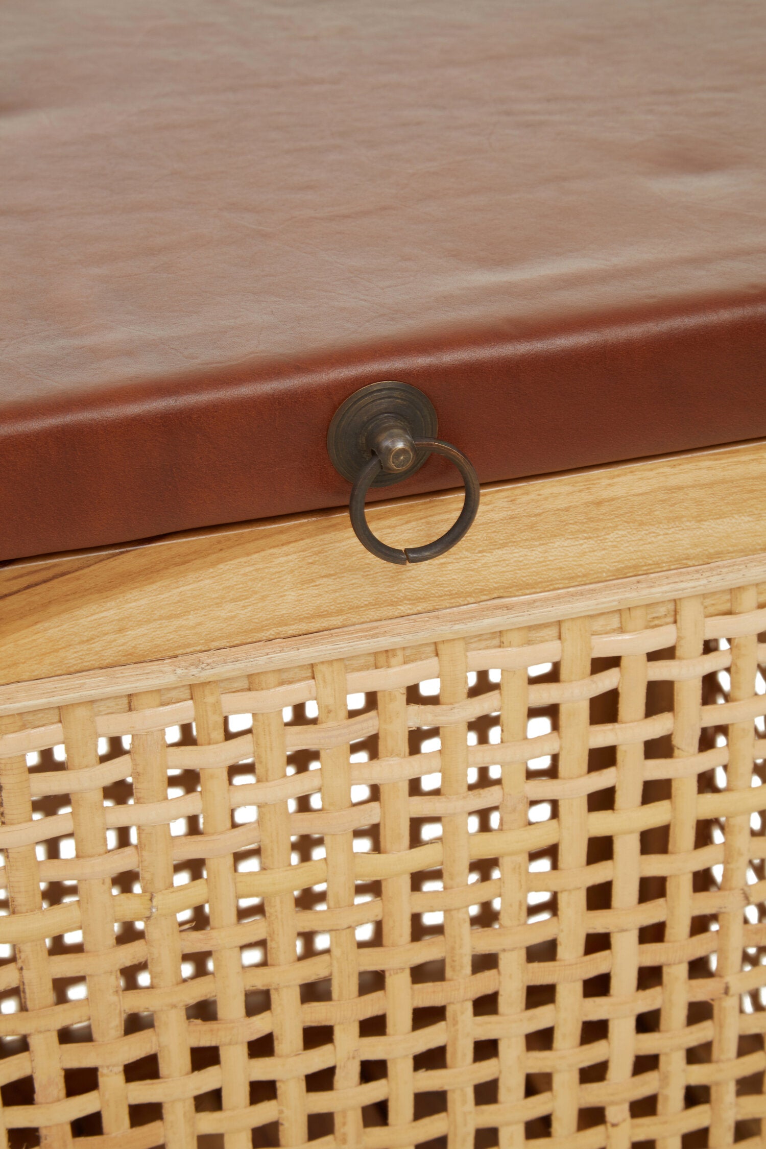 Natural Rattan and Leather Storage Box Side Table - The Orchard Home and Gifts