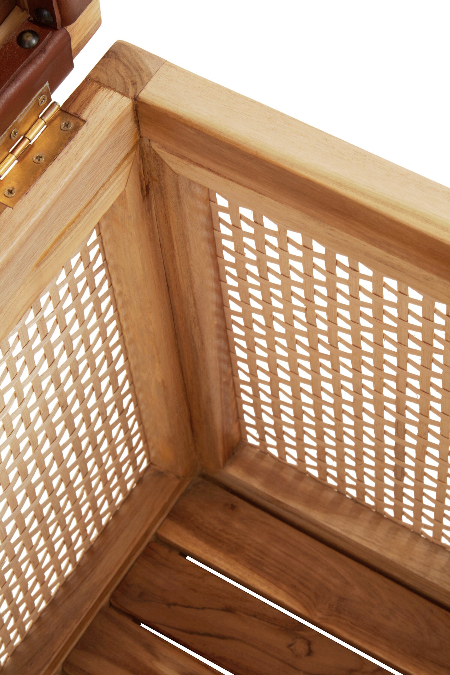 Natural Rattan and Leather Storage Box Side Table - The Orchard Home and Gifts