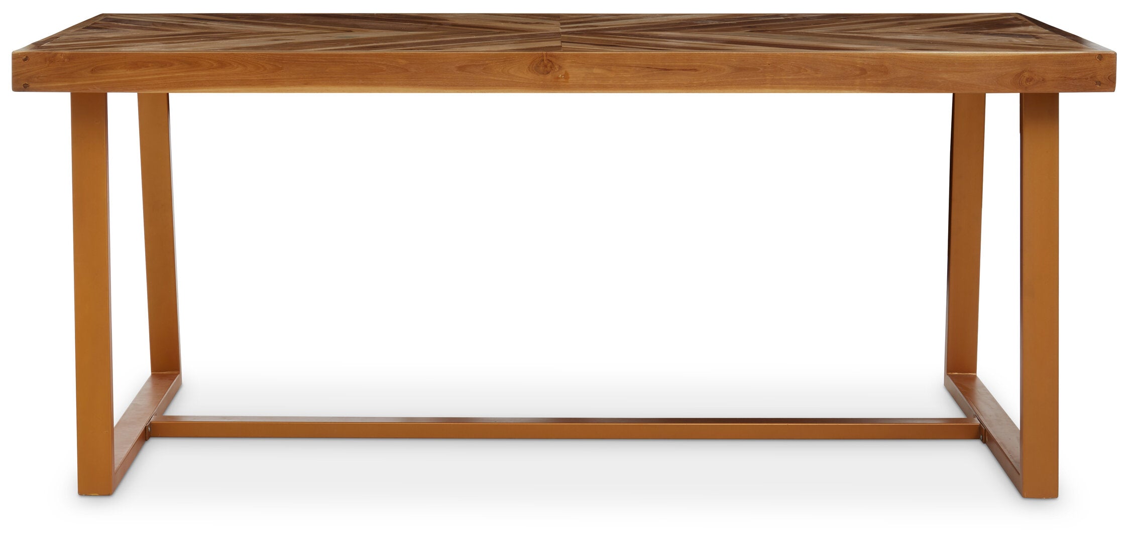 Natural Wood Herringbone Teak Six Seater Dining Table