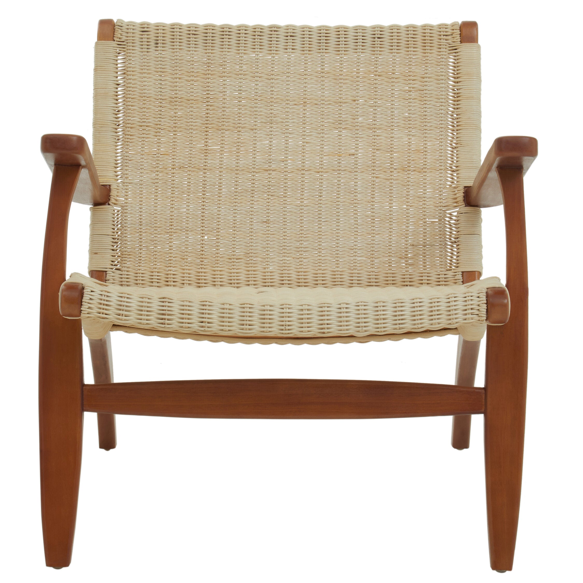 Natural Woven Rattan and Mahogany Chair
