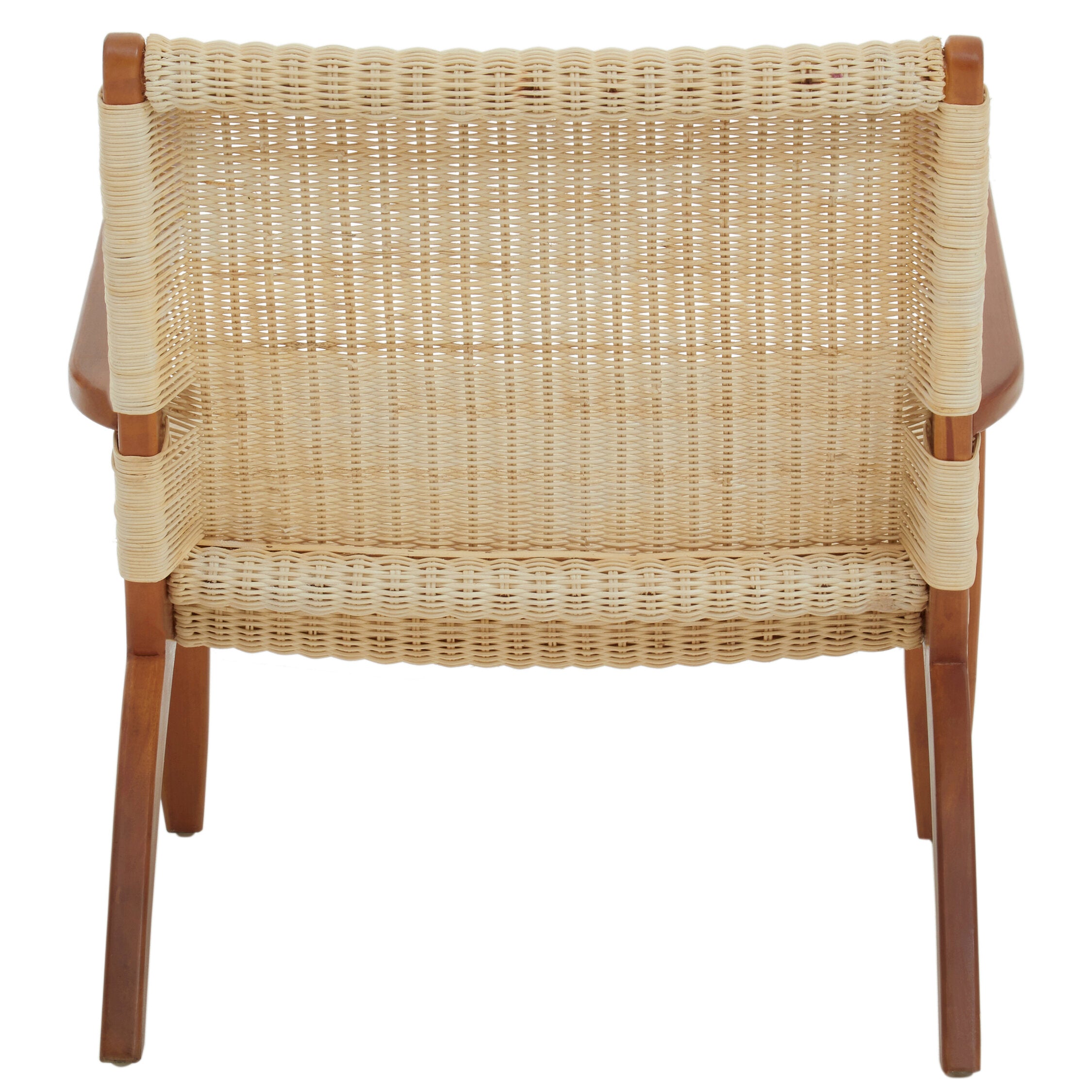 Natural Woven Rattan and Mahogany Chair