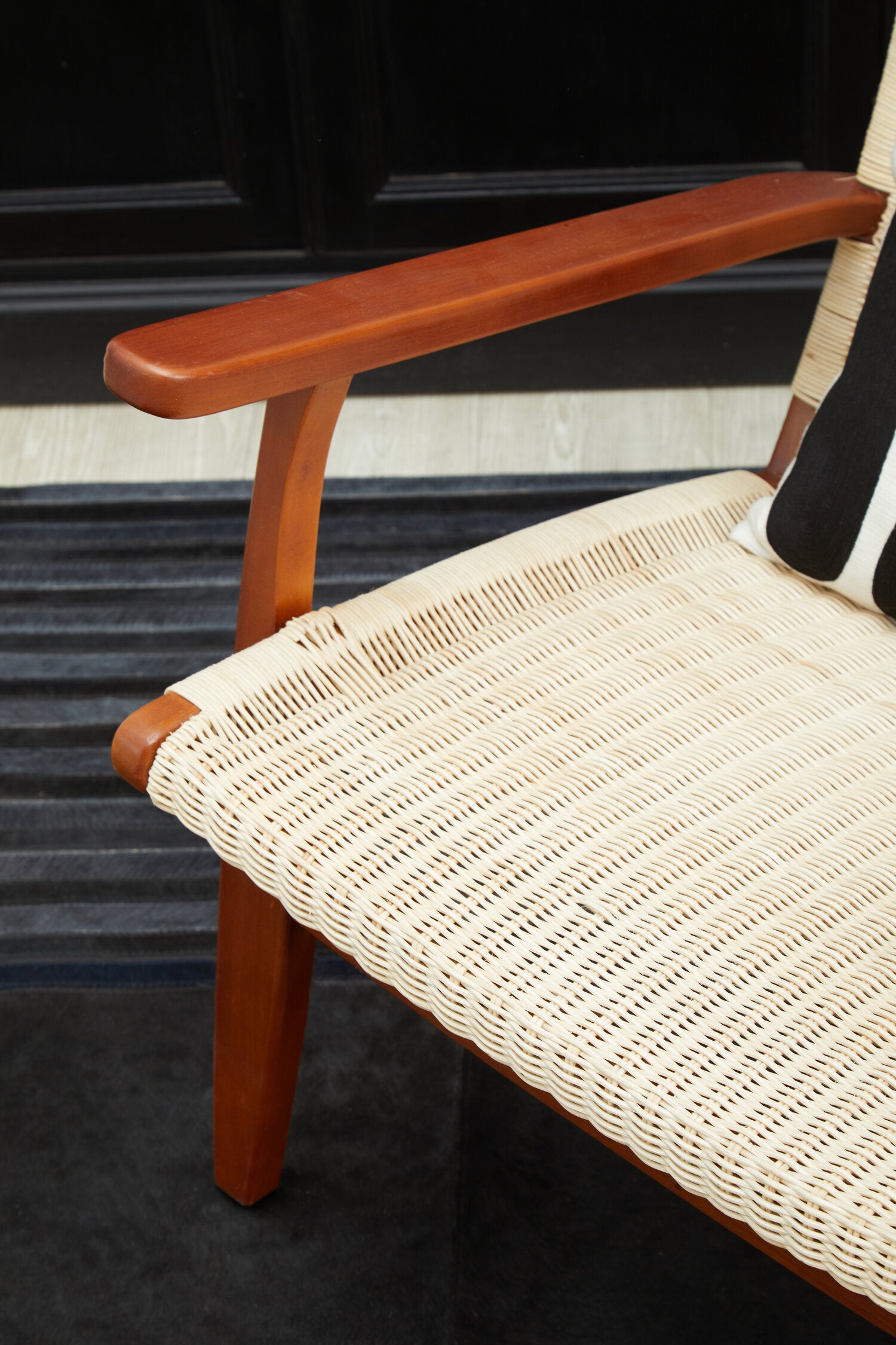 Natural Woven Rattan and Mahogany Chair