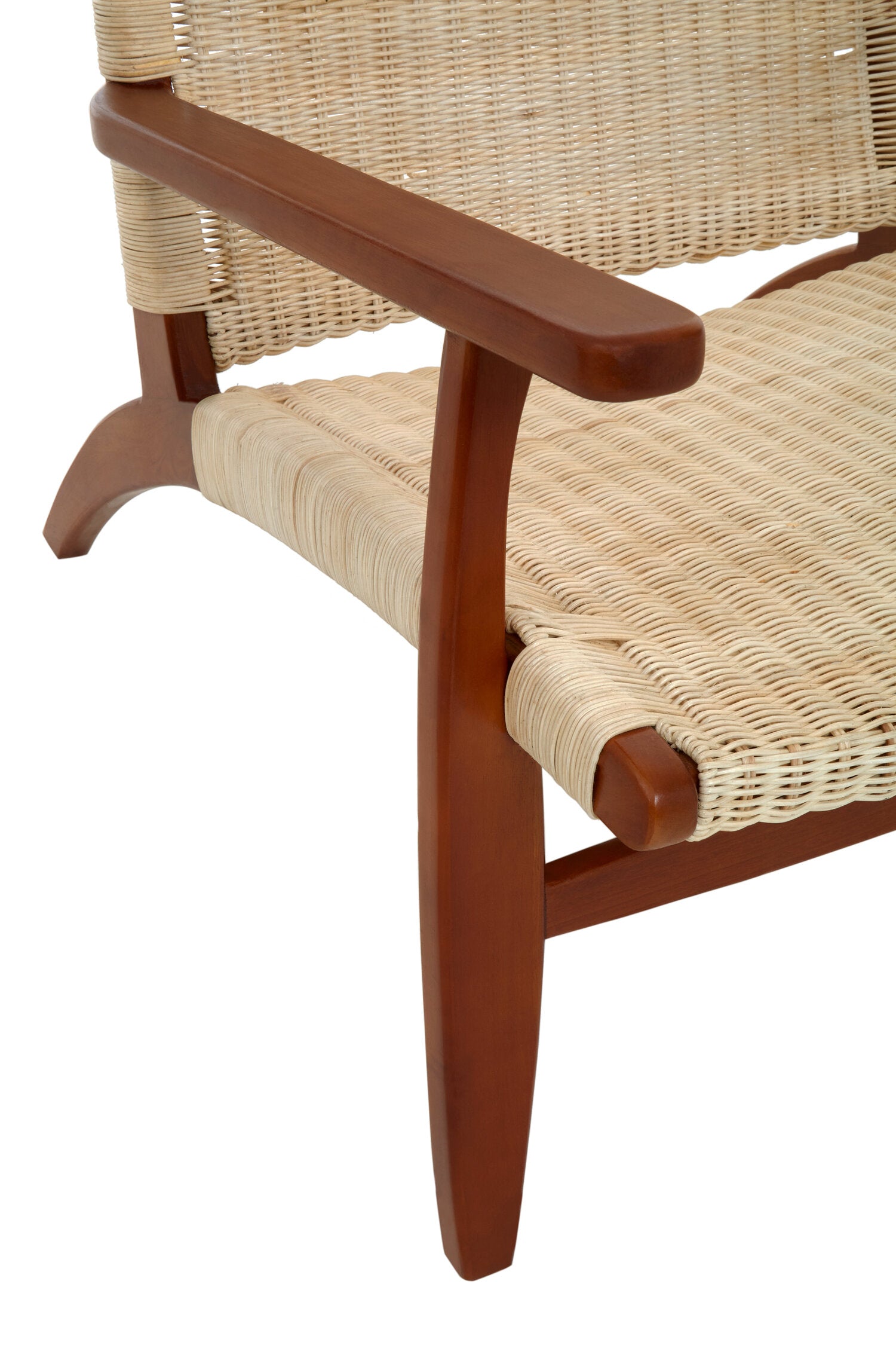 Natural Woven Rattan and Mahogany Chair