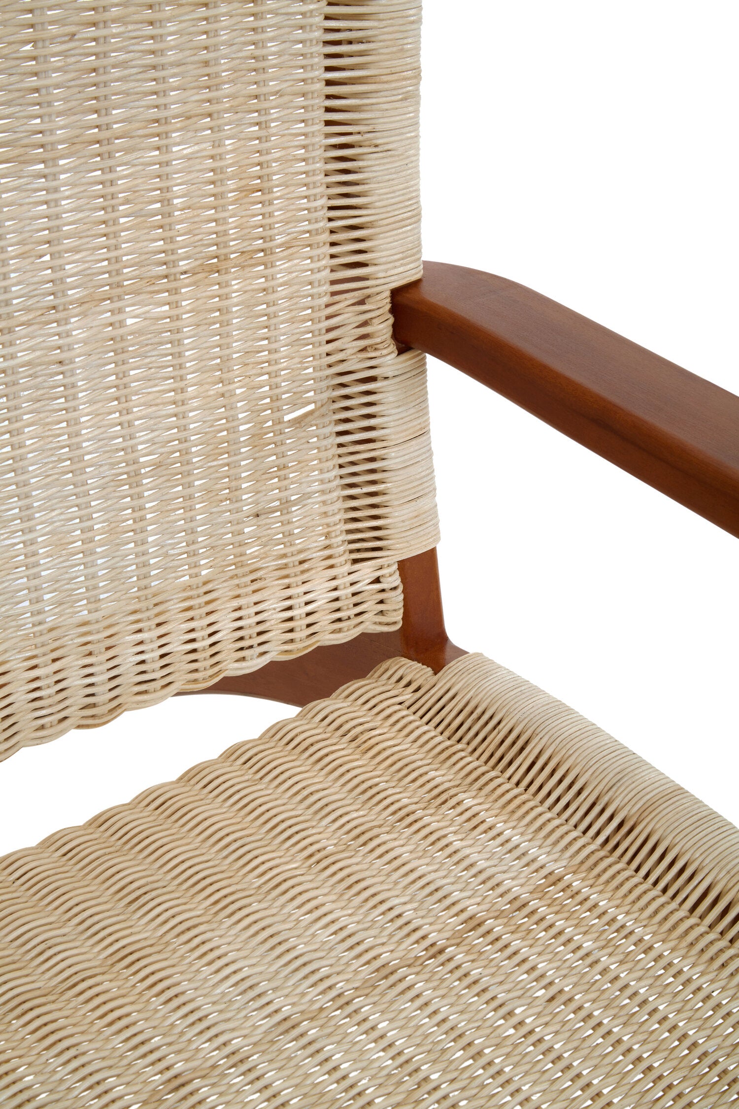 Natural Woven Rattan and Mahogany Chair
