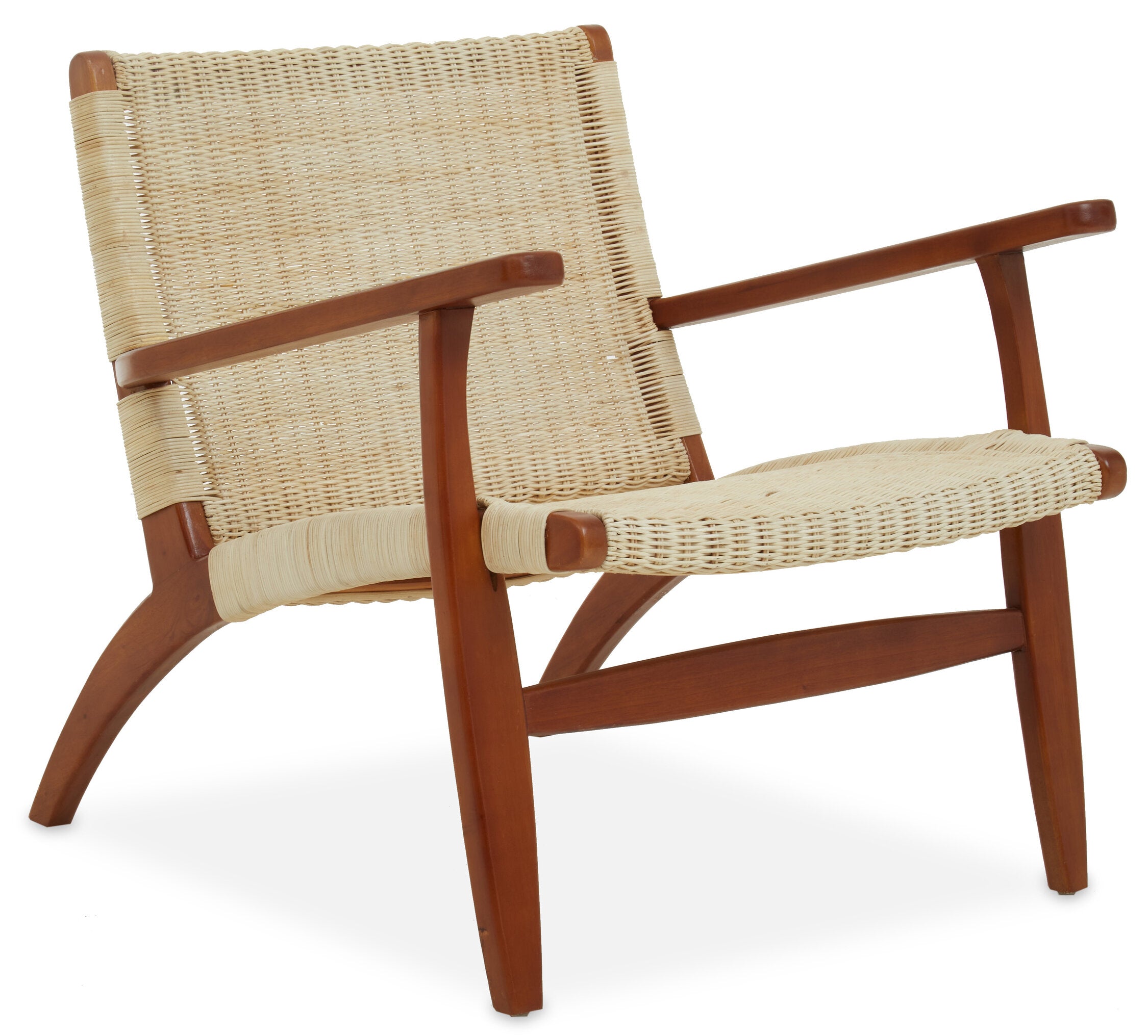 Natural Woven Rattan and Mahogany Chair