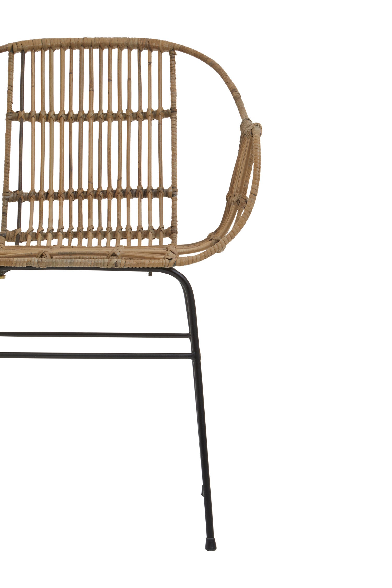 Round Back Natural Rattan and Black Metal Dining Chair