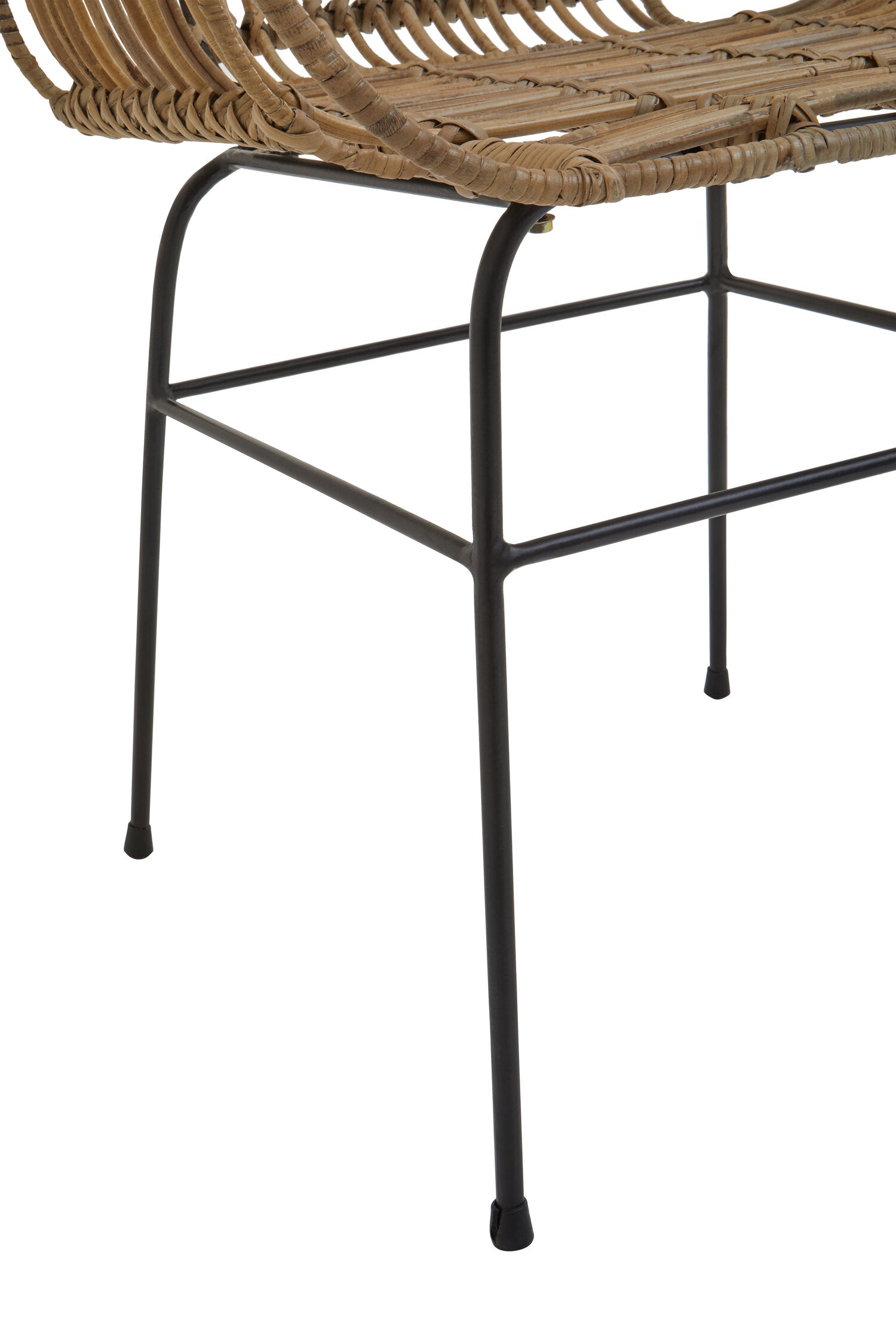 Round Back Natural Rattan and Black Metal Dining Chair