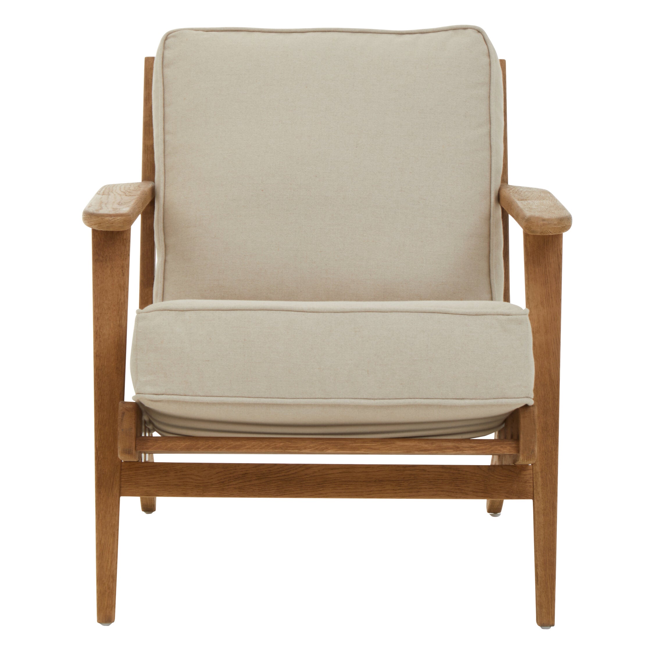 Mid Century Natural Linen and Oak Armchair
