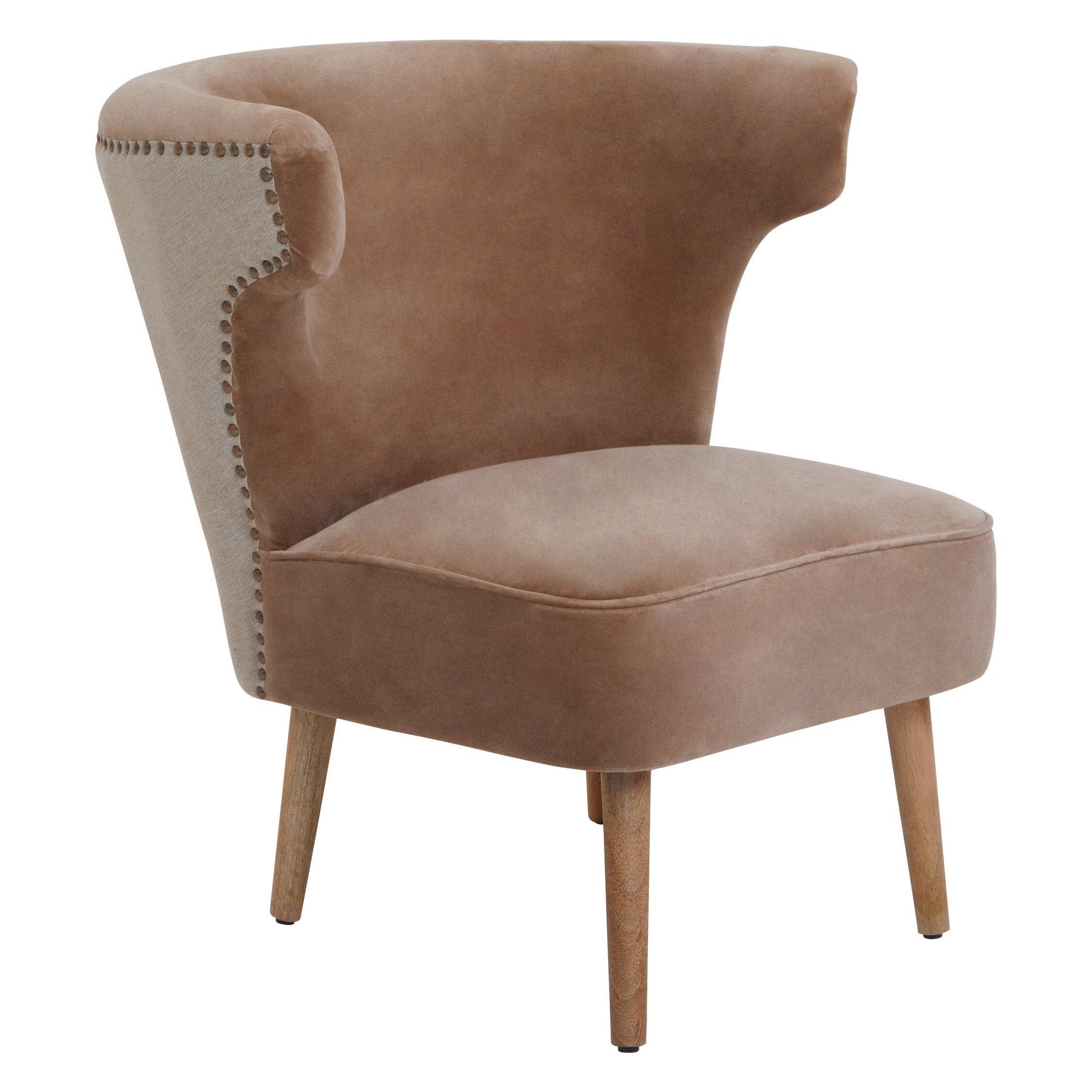 Mink Velvet and Natural Linen Armchair