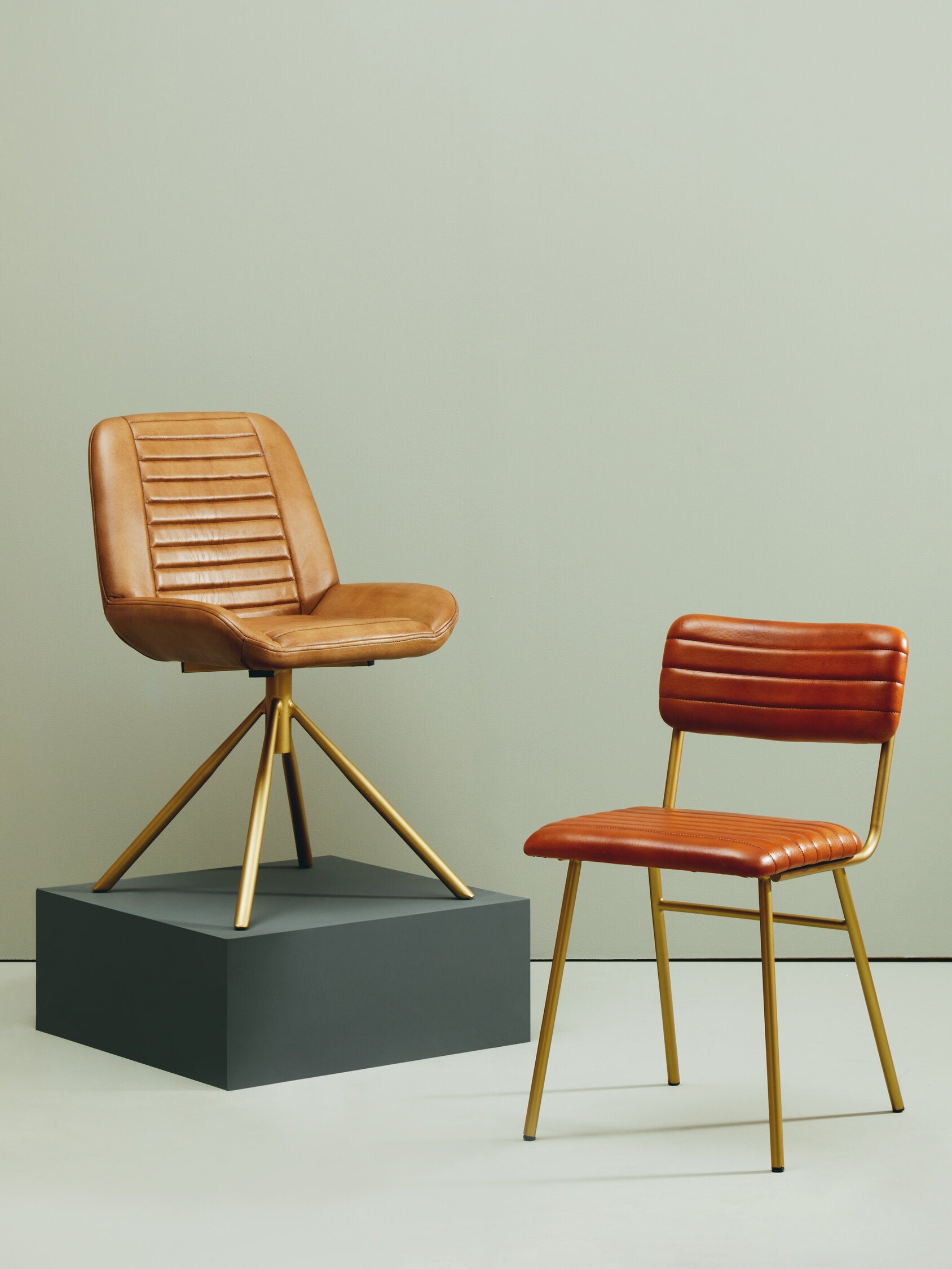 Buffalo Brown Leather and Gold Finish Chair