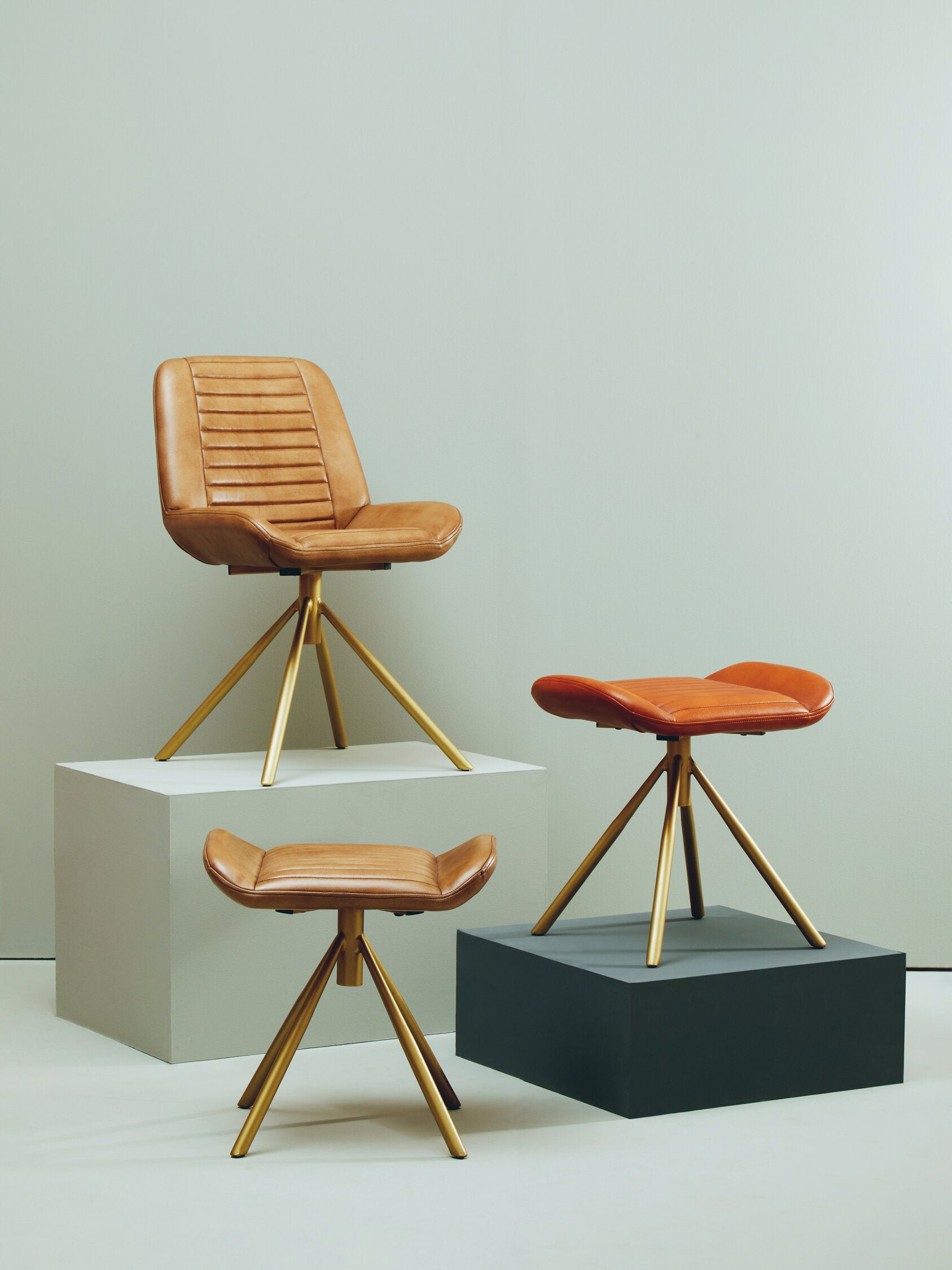 Buffalo Brown Leather and Gold Finish Chair