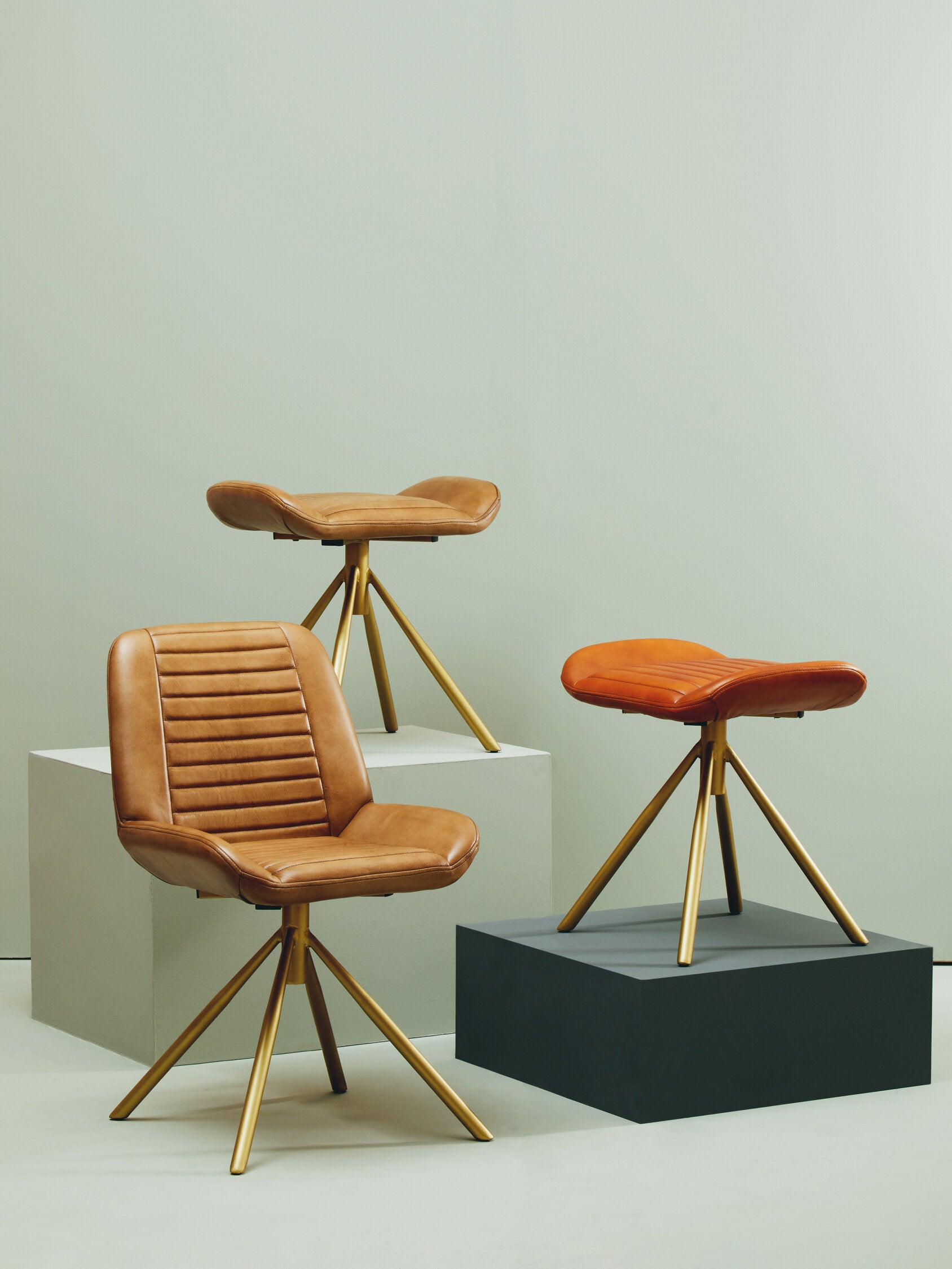 Buffalo Brown Leather and Gold Finish Chair