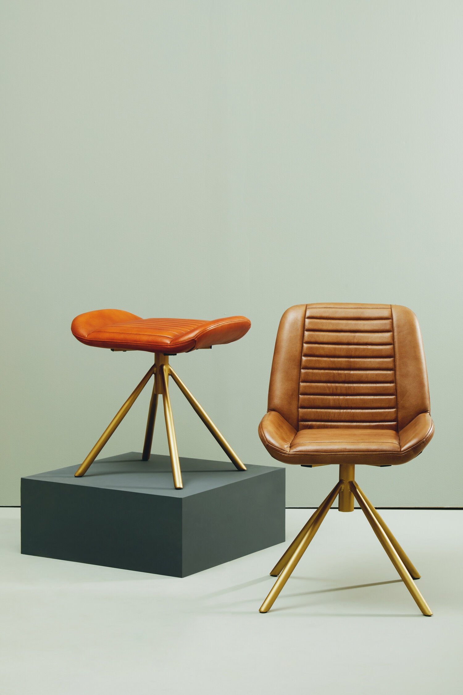 Buffalo Brown Leather and Gold Finish Chair