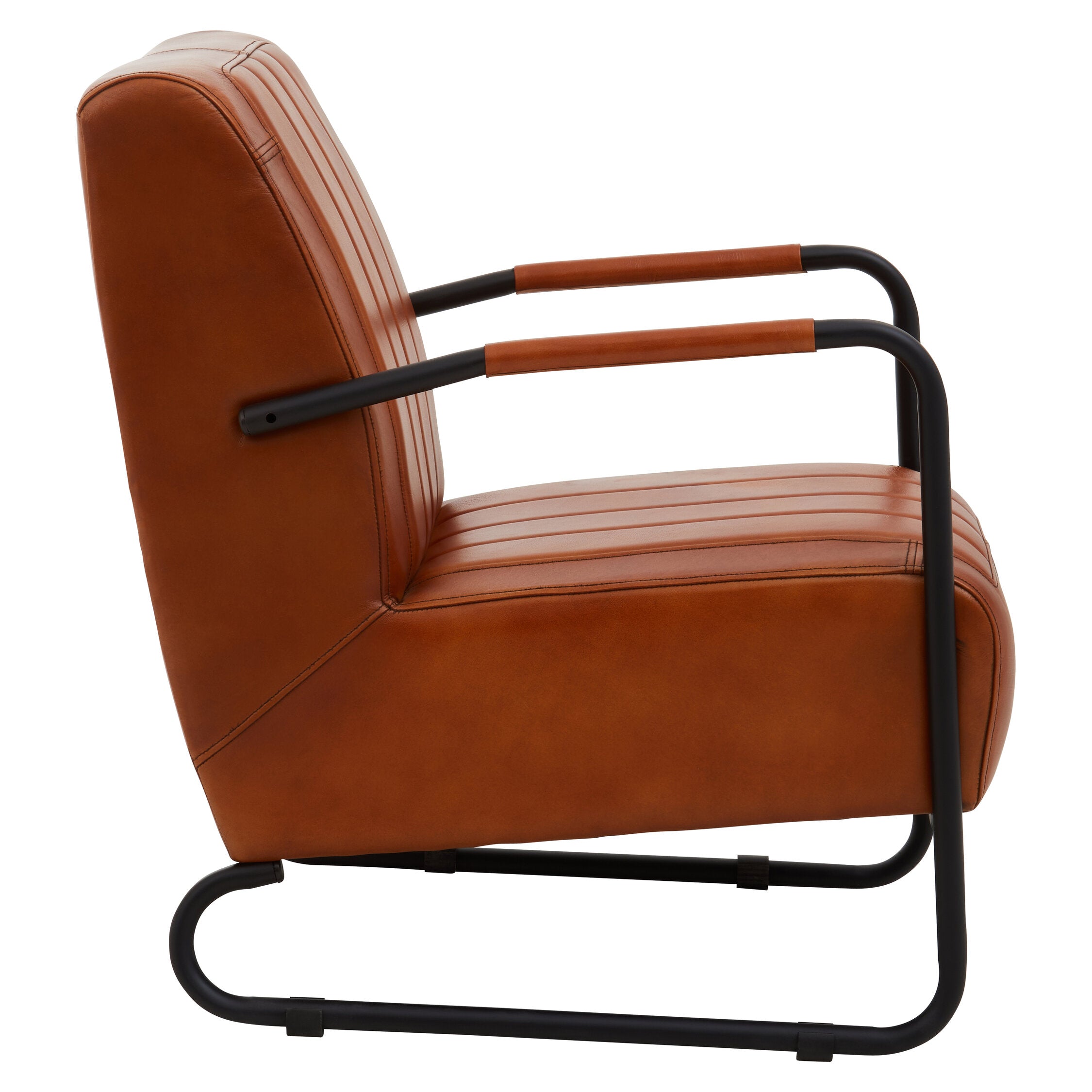 Buffalo Tan Leather Padded Armchair with Black Iron Frame - The Orchard Home and Gifts