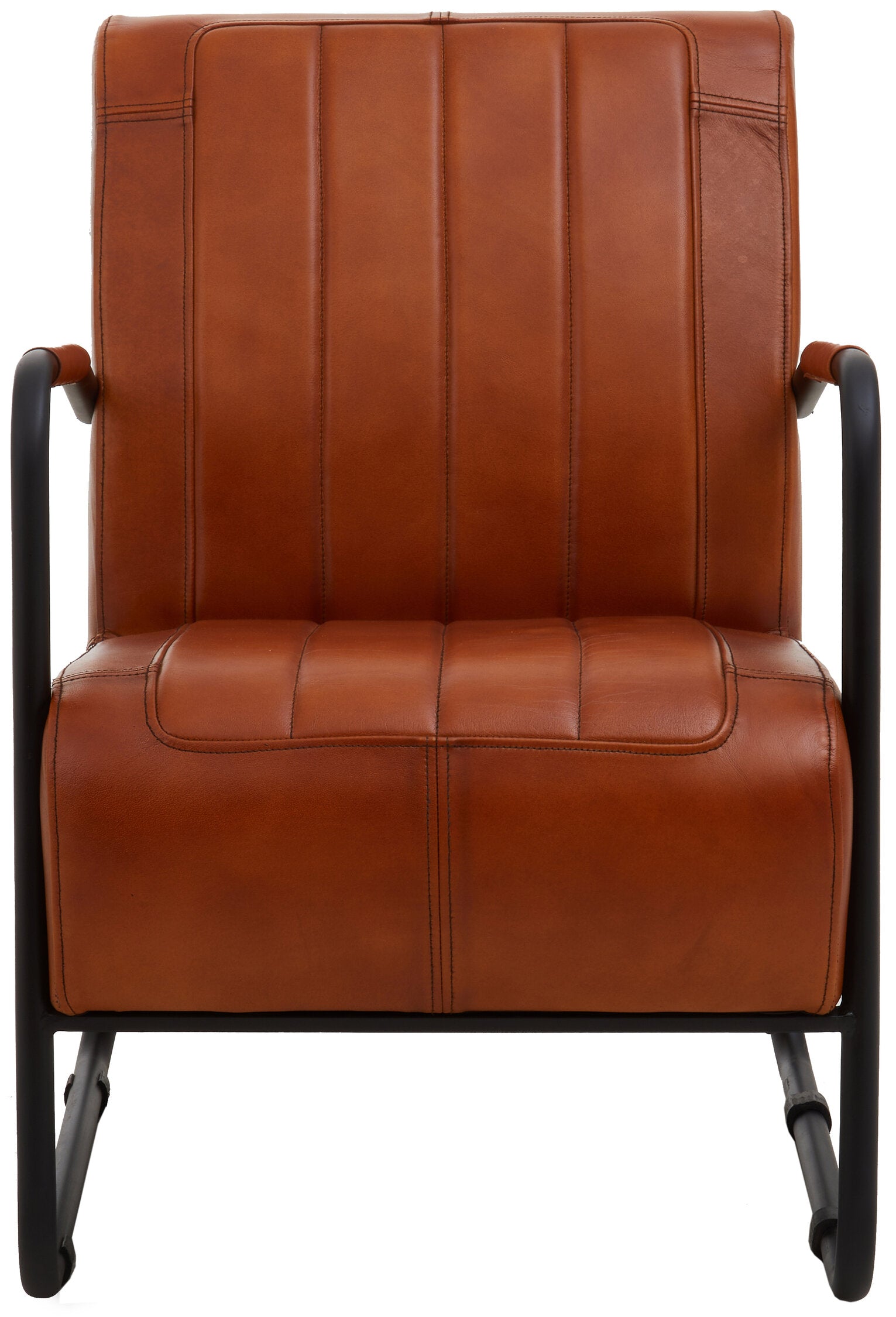 Buffalo Tan Leather Padded Armchair with Black Iron Frame