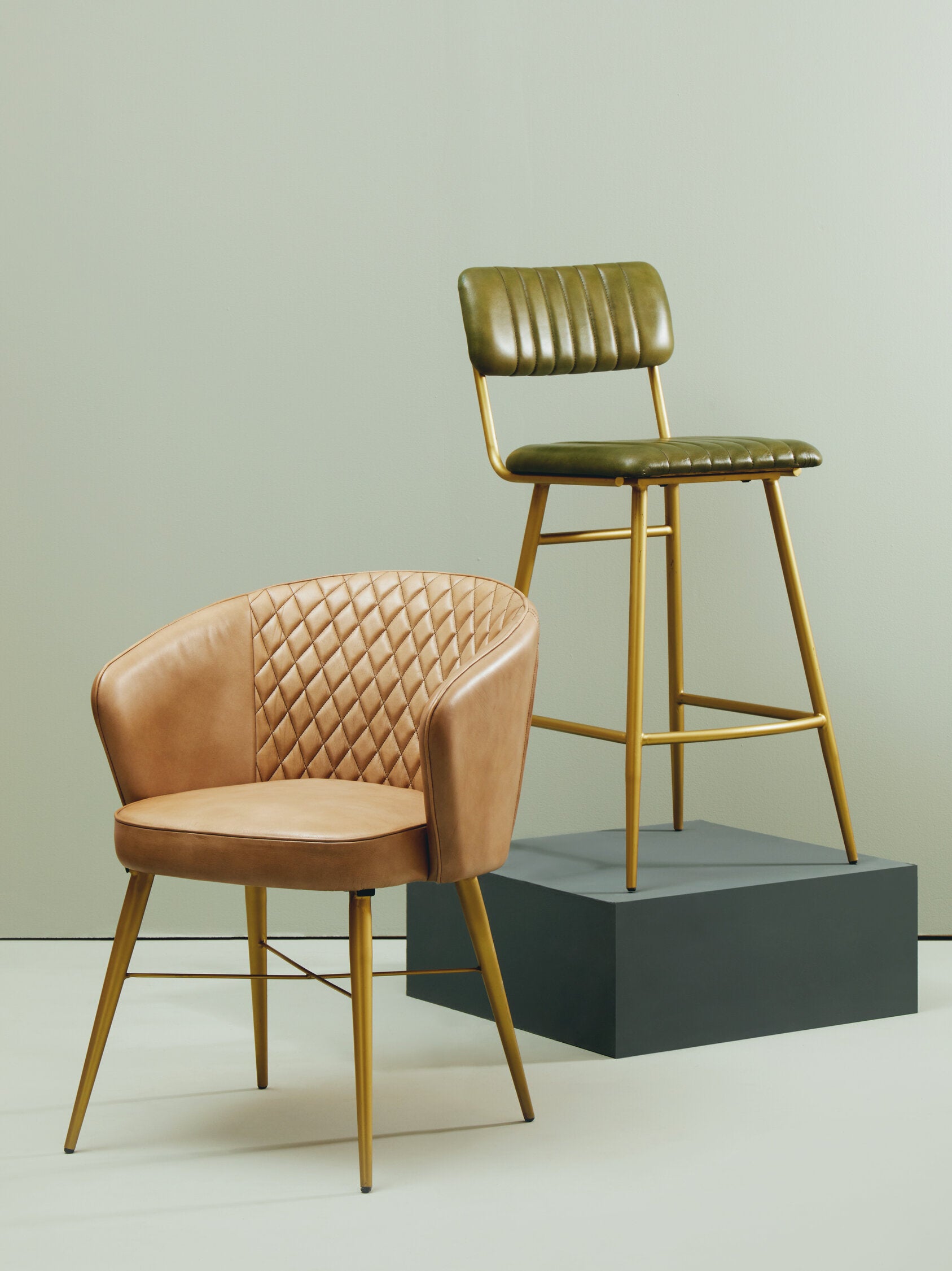 Buffalo Grey Leather and Gold Finish Diamond Back Chair - The Orchard Home and Gifts