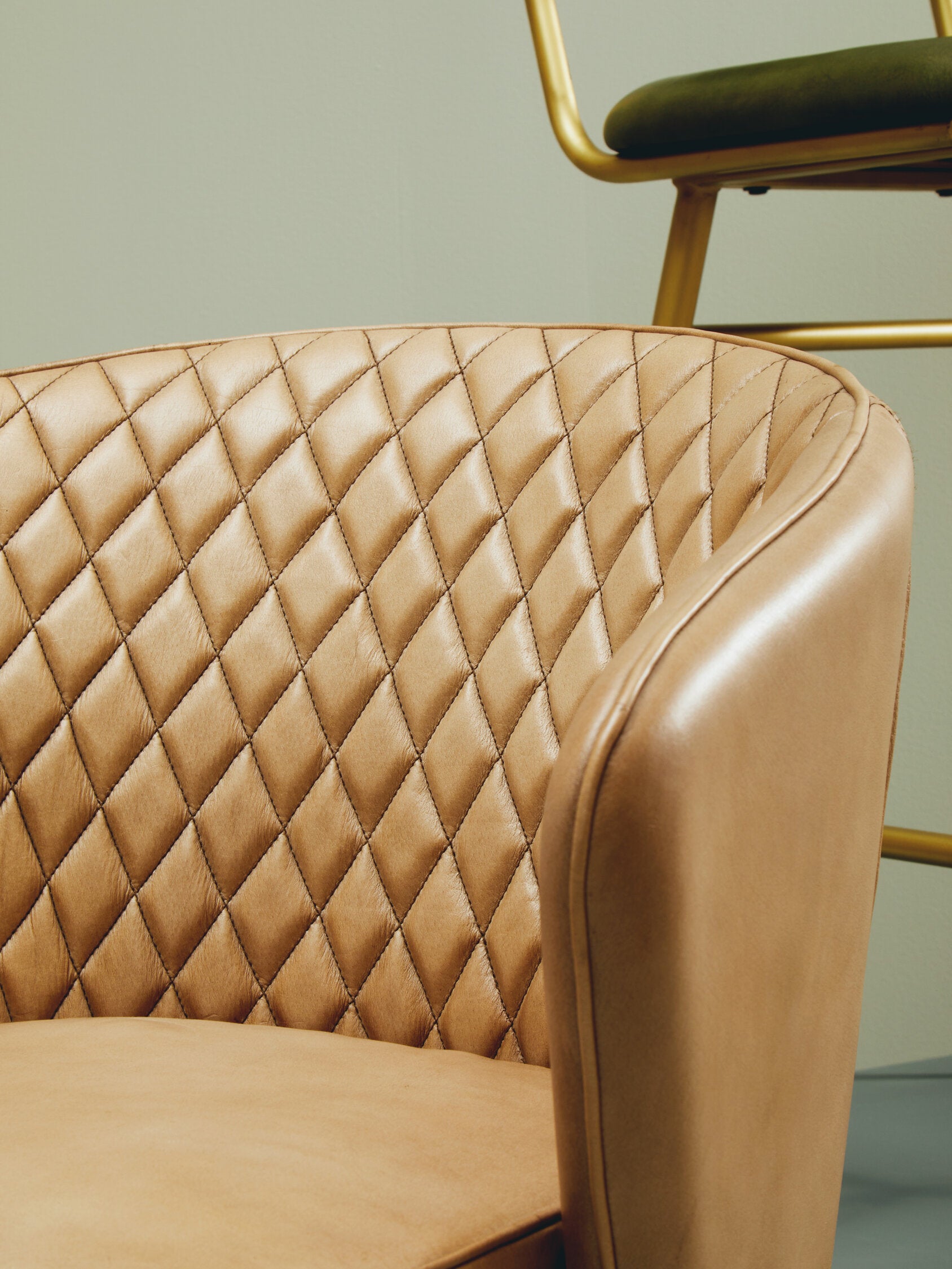 Buffalo Grey Leather and Gold Finish Diamond Back Chair - The Orchard Home and Gifts